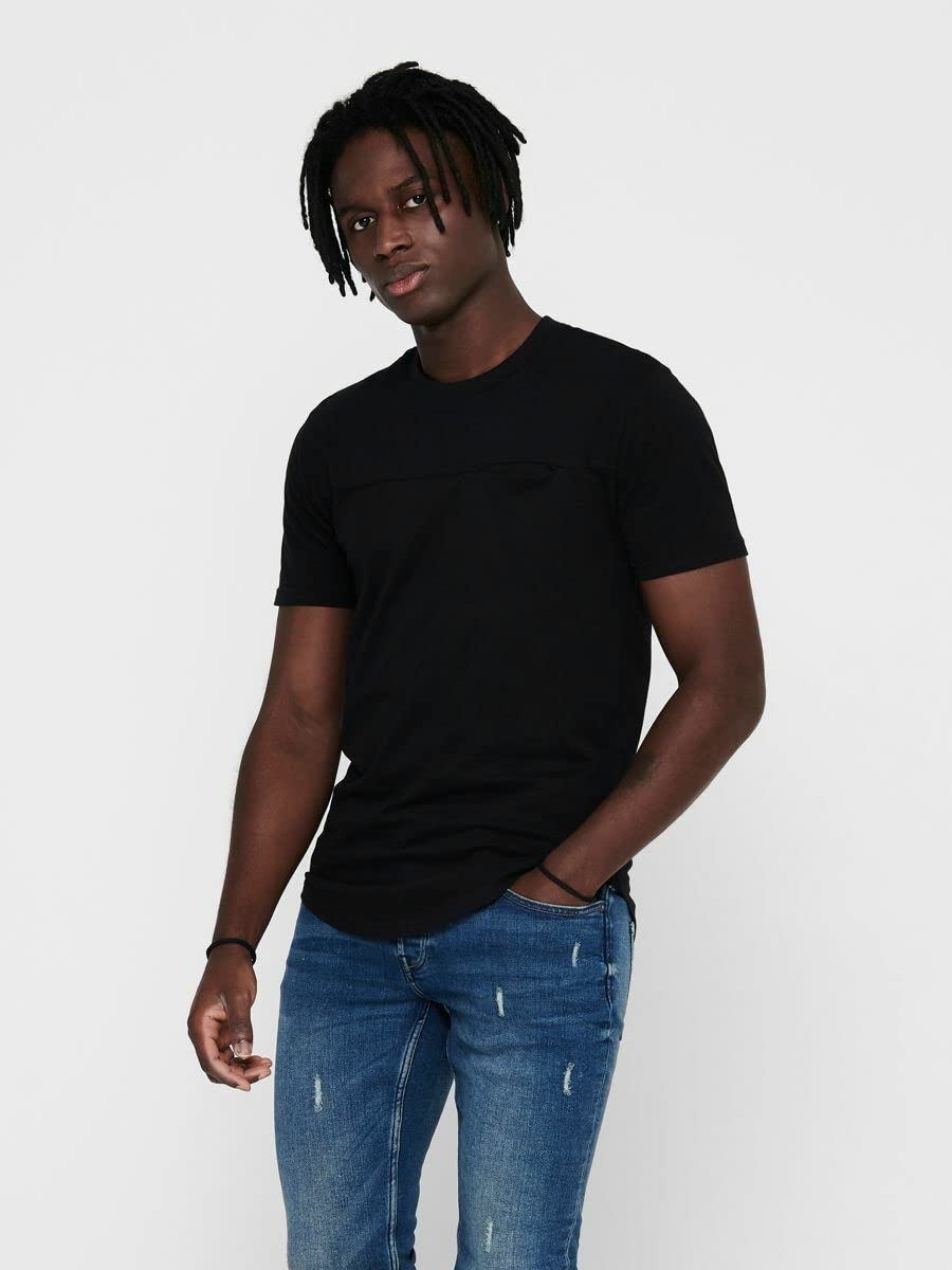 ONLY & SONS Longline T-shirt maglietta nero S tasca petto