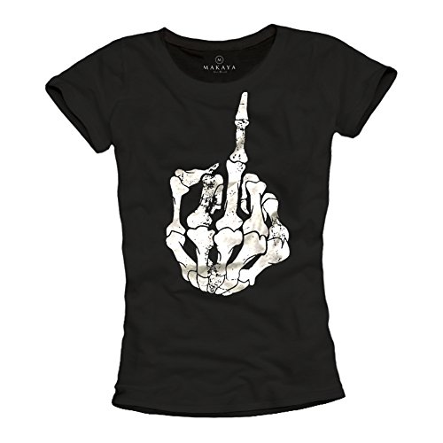 MAKAYA Teschio Rock T-Shirt Donna Cotone Taglia L Musica