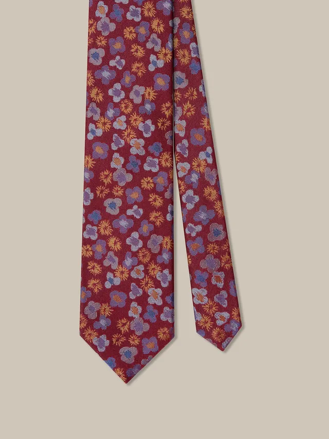 Robert Talbott Robert Cravatta Seta Fiori Rosso Multi