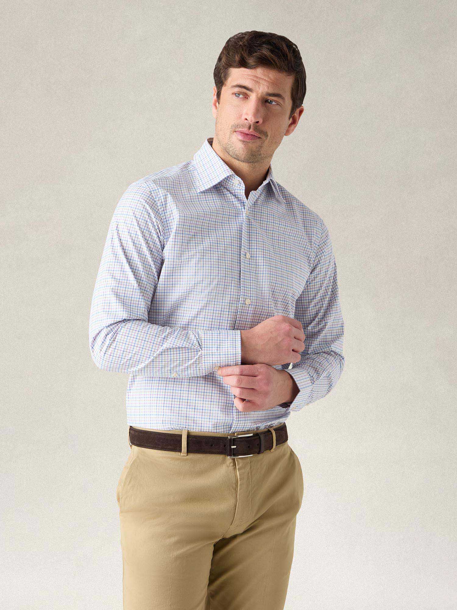 Robert Talbott Madison camicia quadri poplin raspberry