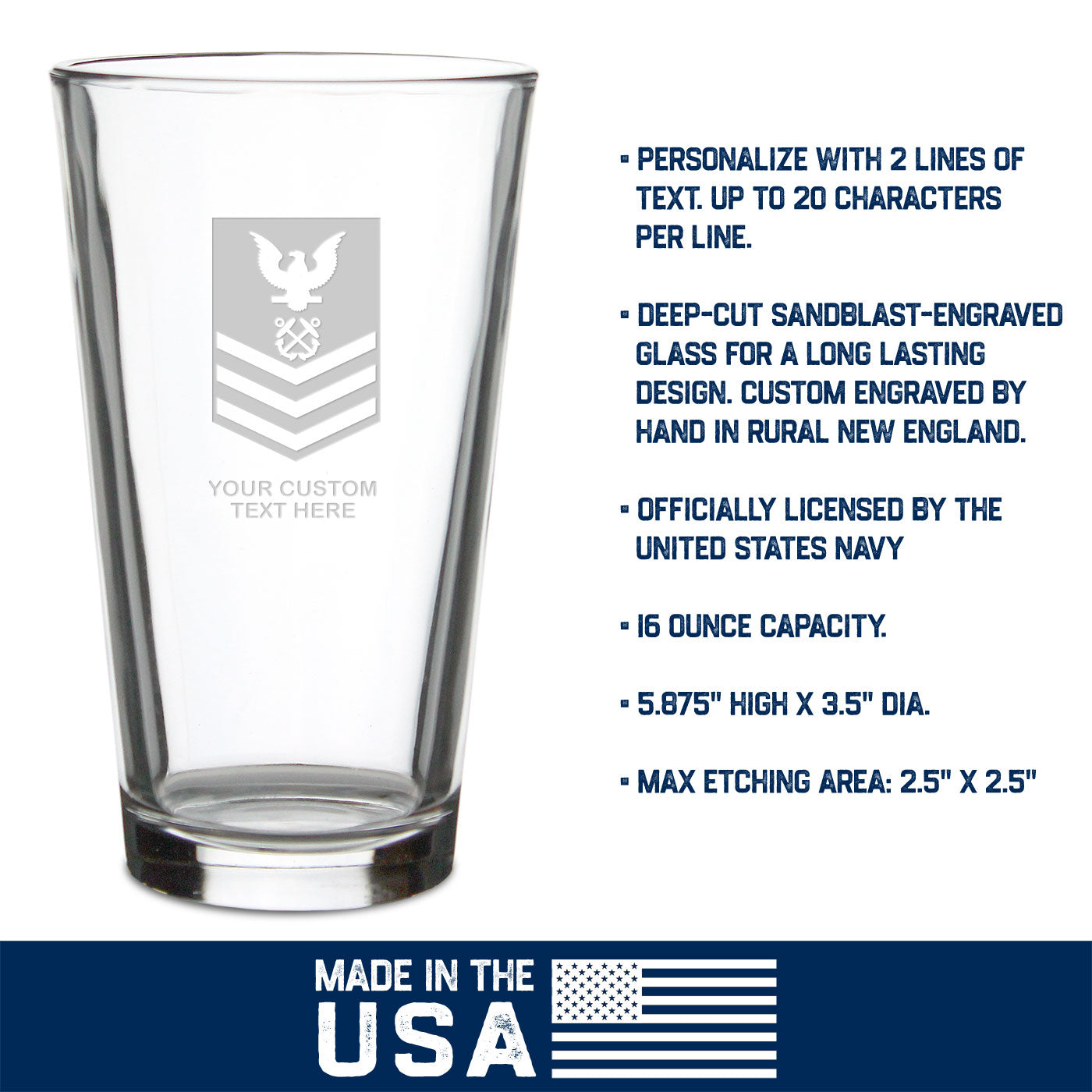 7.62 Design US Navy Eagle Bicchiere Pinta Vetro 16 oz 473 ml