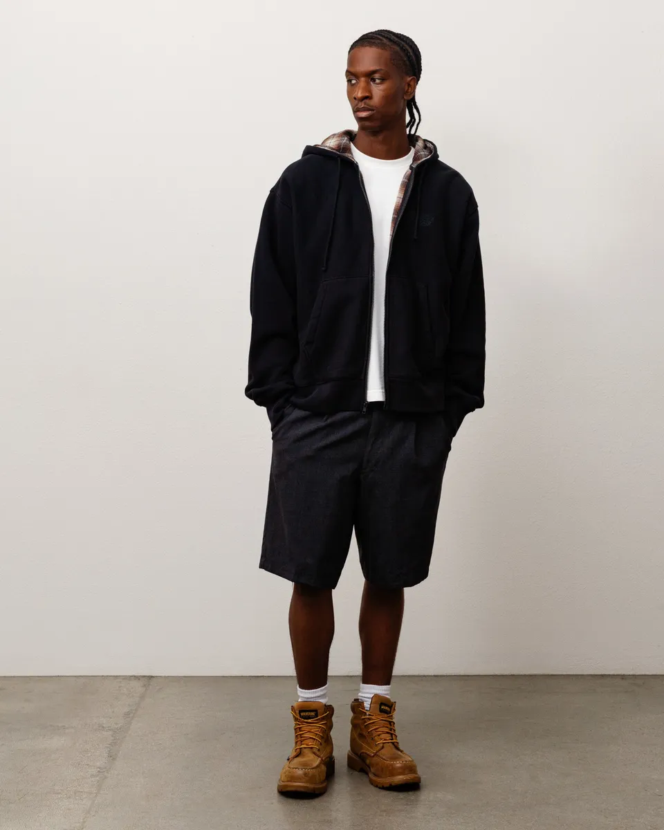Stussy Zip Sweats felpa zip nera cappuccio fodera a quadri