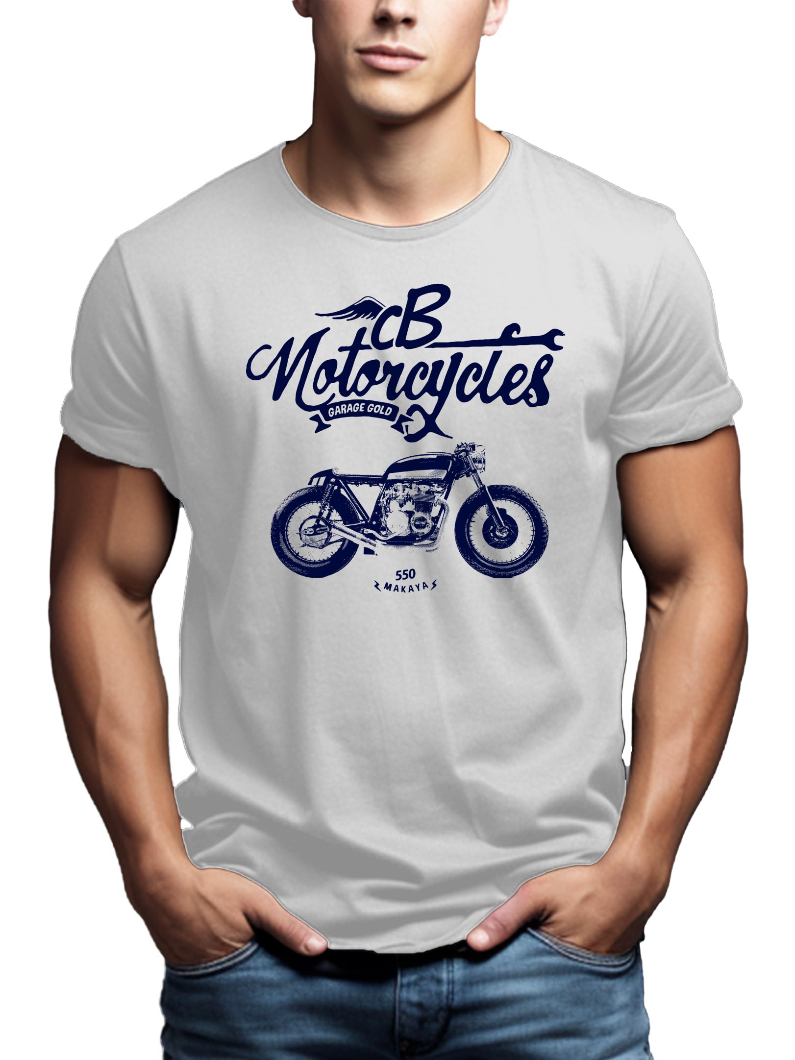 MAKAYA Moto Cafe Racer CB500 t-shirt uomo cotone taglia L
