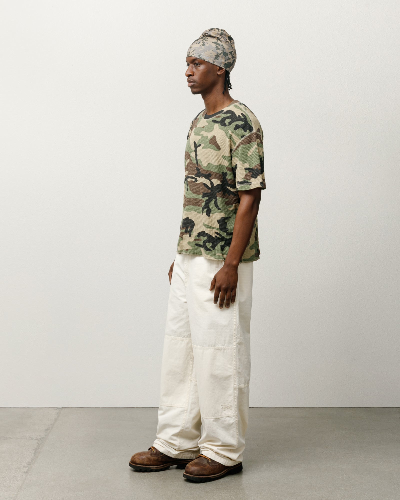 Stussy Pigment Dyed SS Thermal maglia Camo waffle cotone