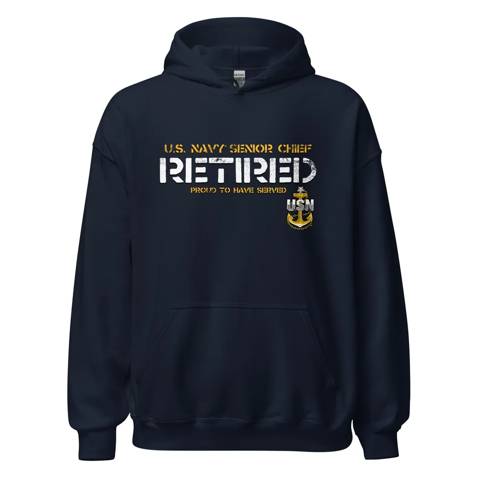 7.62 Design Navy Retired Senior Chief felpa cappuccio blu cotone