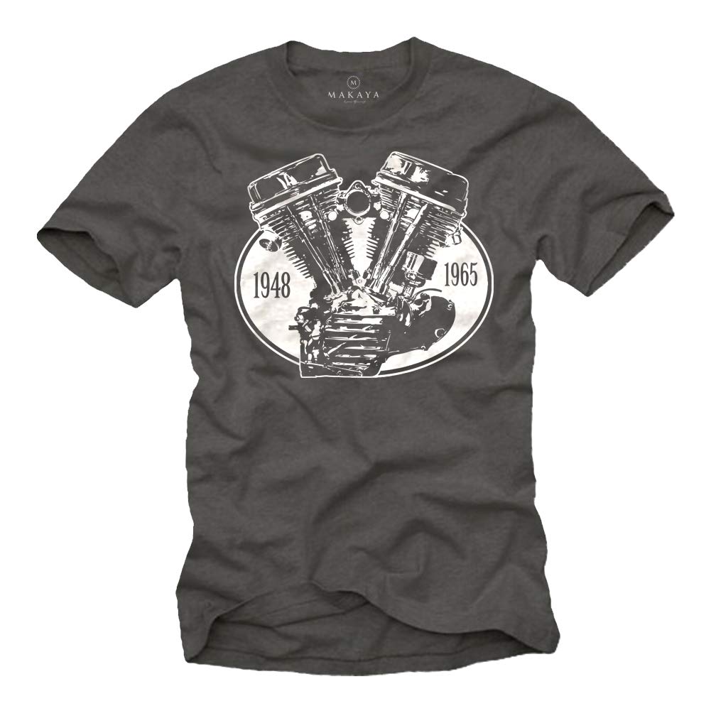 MAKAYA Panhead T-Shirt Uomo Cotone Nero Moto Biker