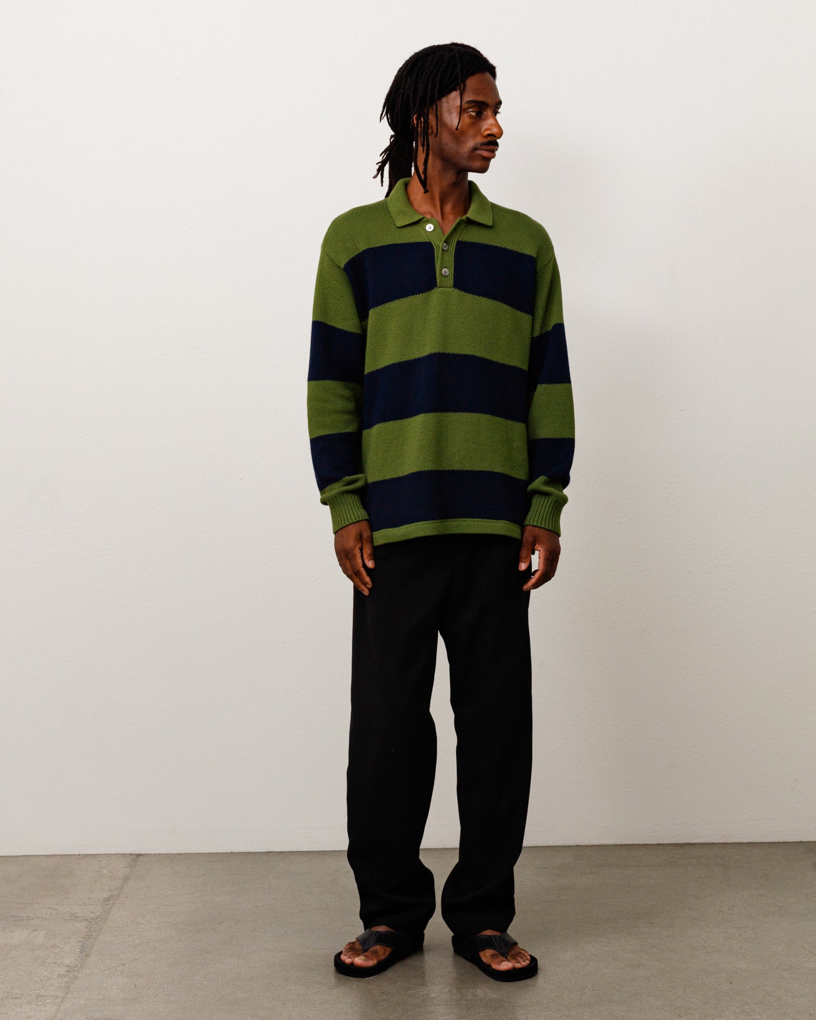 Stussy Pique Knit Stripe Rugby Maglione Olive Cotone