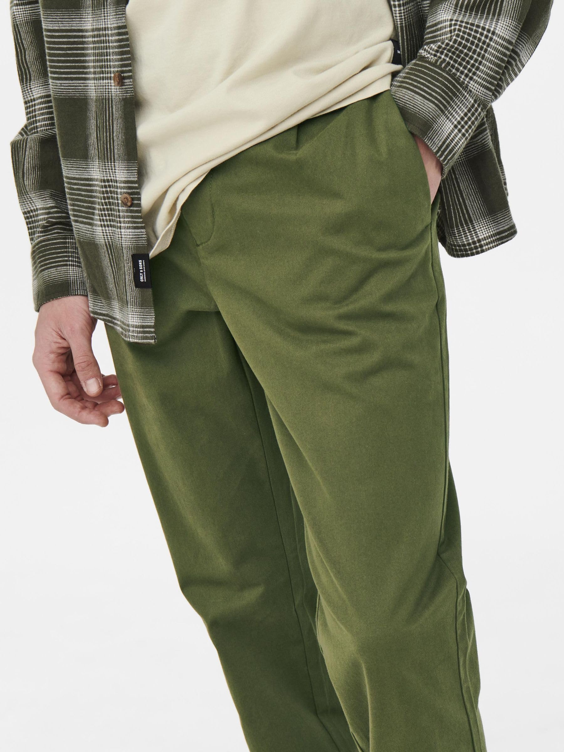 ONLY & SONS Pantaloni Chino Uomo Olive Night 33W x 32L elasticizzati
