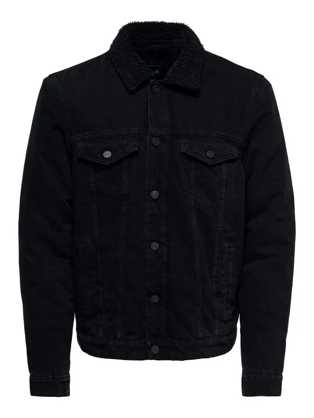 Only & Sons Giacca Jeans Uomo Nera Bottoni Tasche