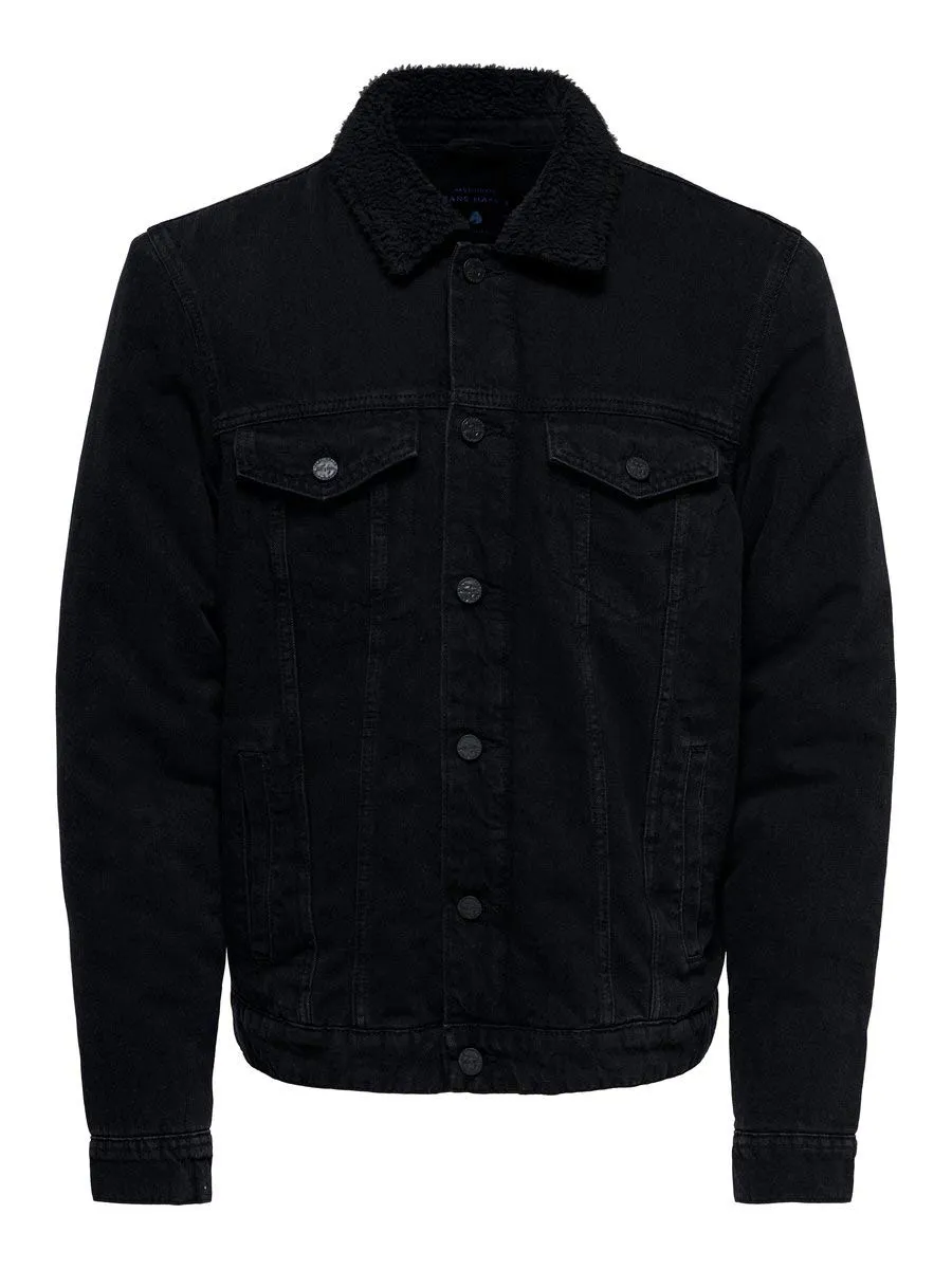 Only & Sons Giacca Jeans Uomo Nera Bottoni Tasche