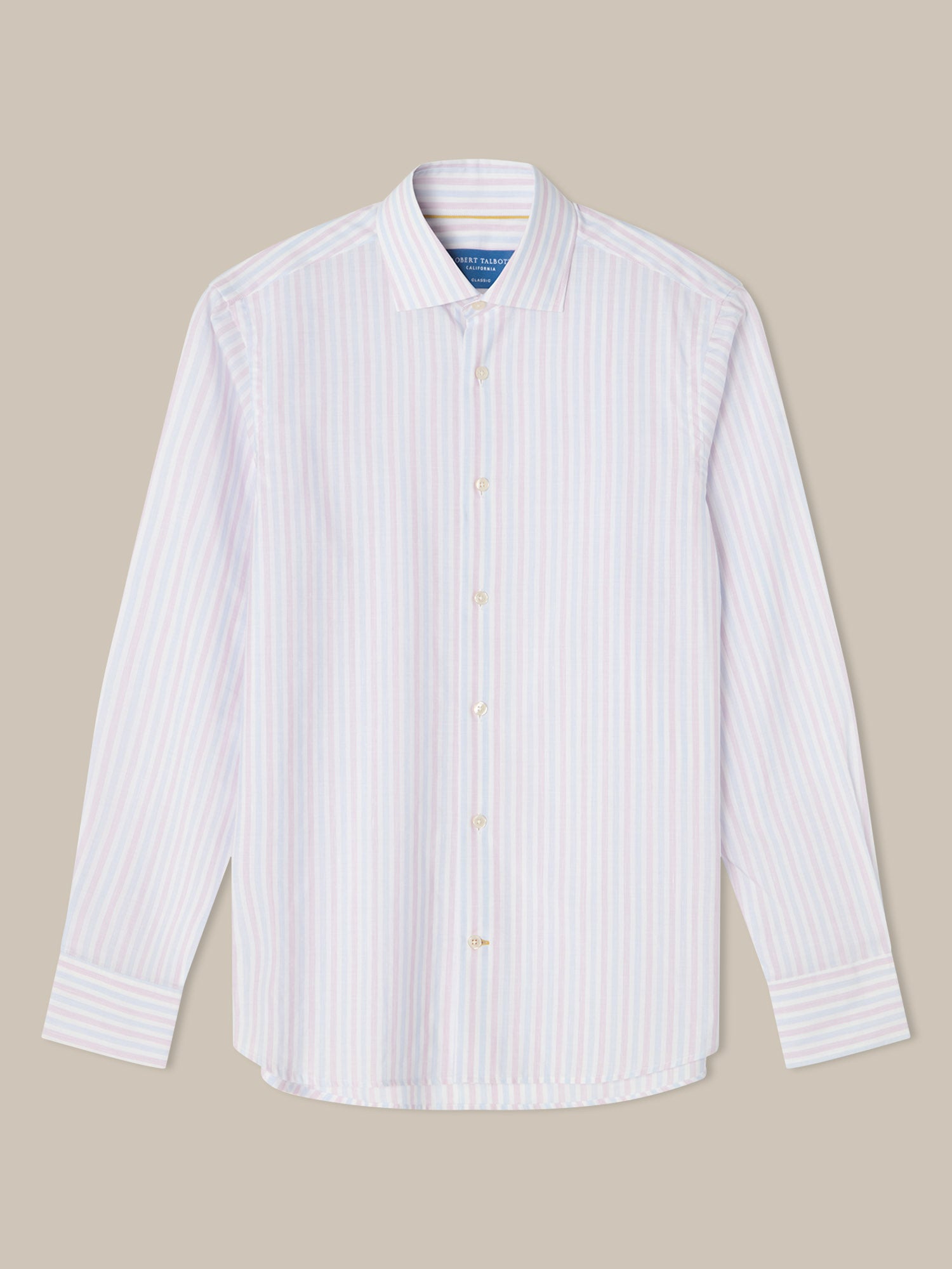 Robert Talbott Reynolds camicia lino righe lampone 16.5-L