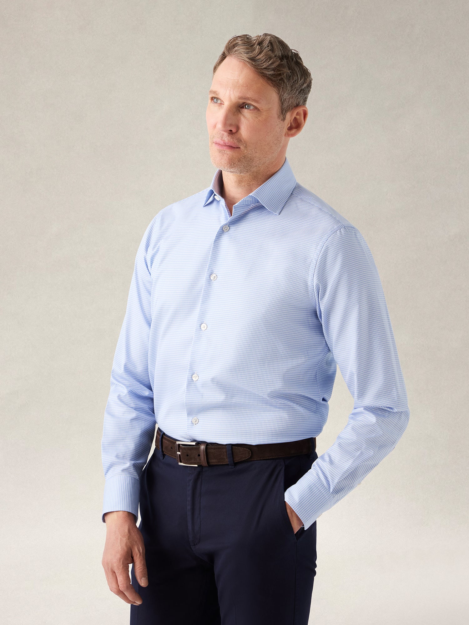 Robert Talbott Reynolds Mini Check camicia blu cotone