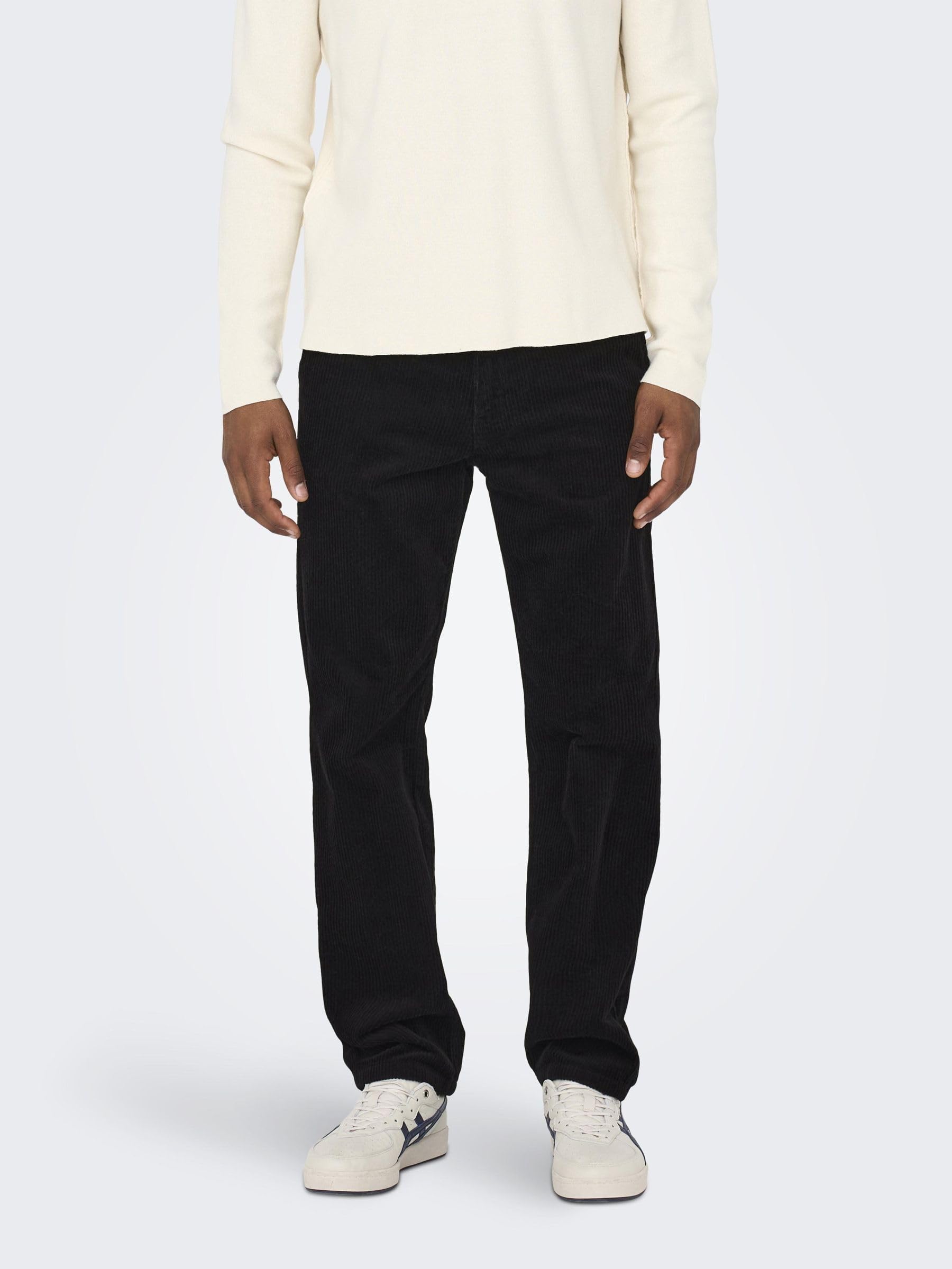 ONLY & SONS velluto pantaloni uomo nero 28W/32L larga