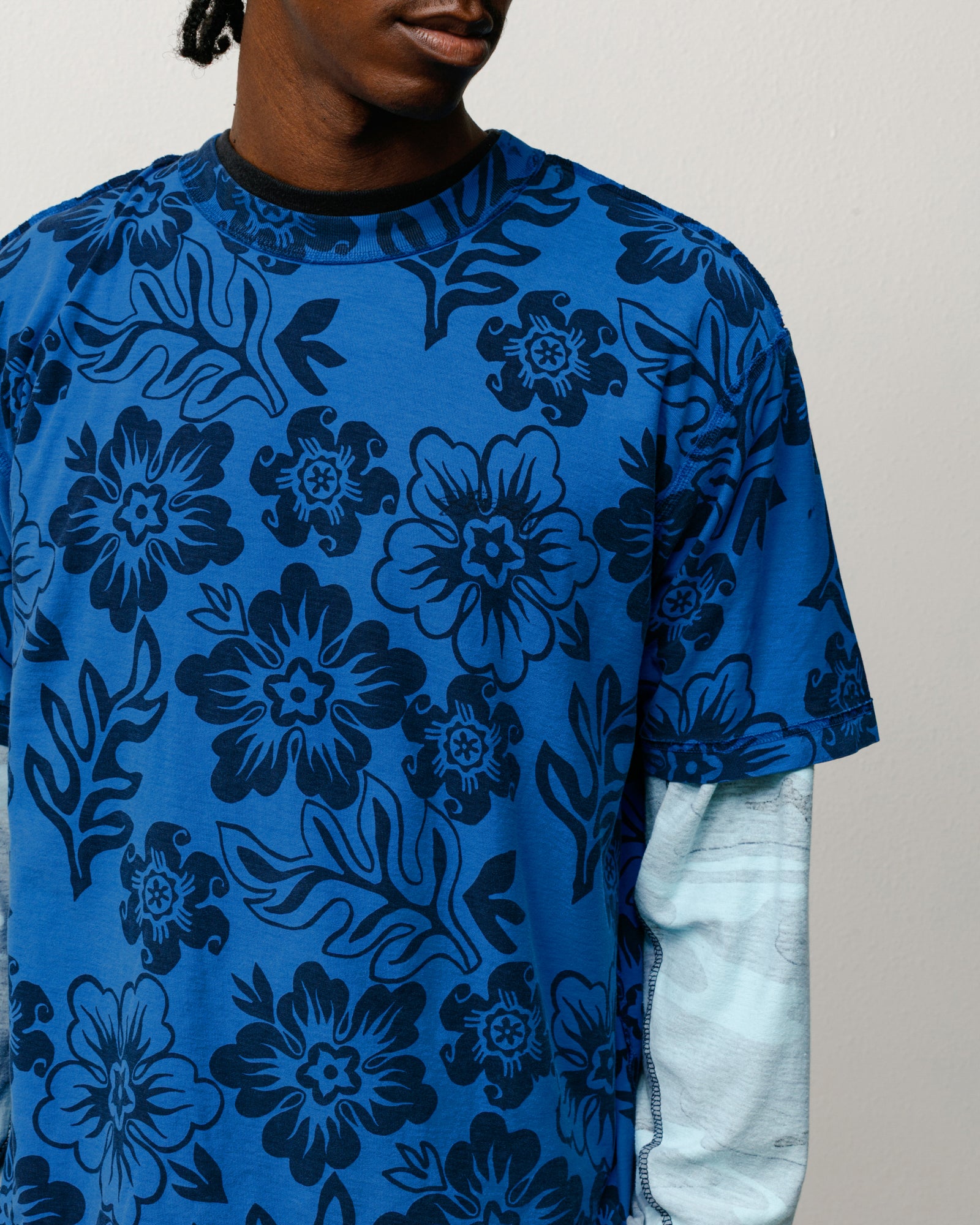 Stussy Lazy Floral Tee maglietta blu Sport Blue floreale cotone