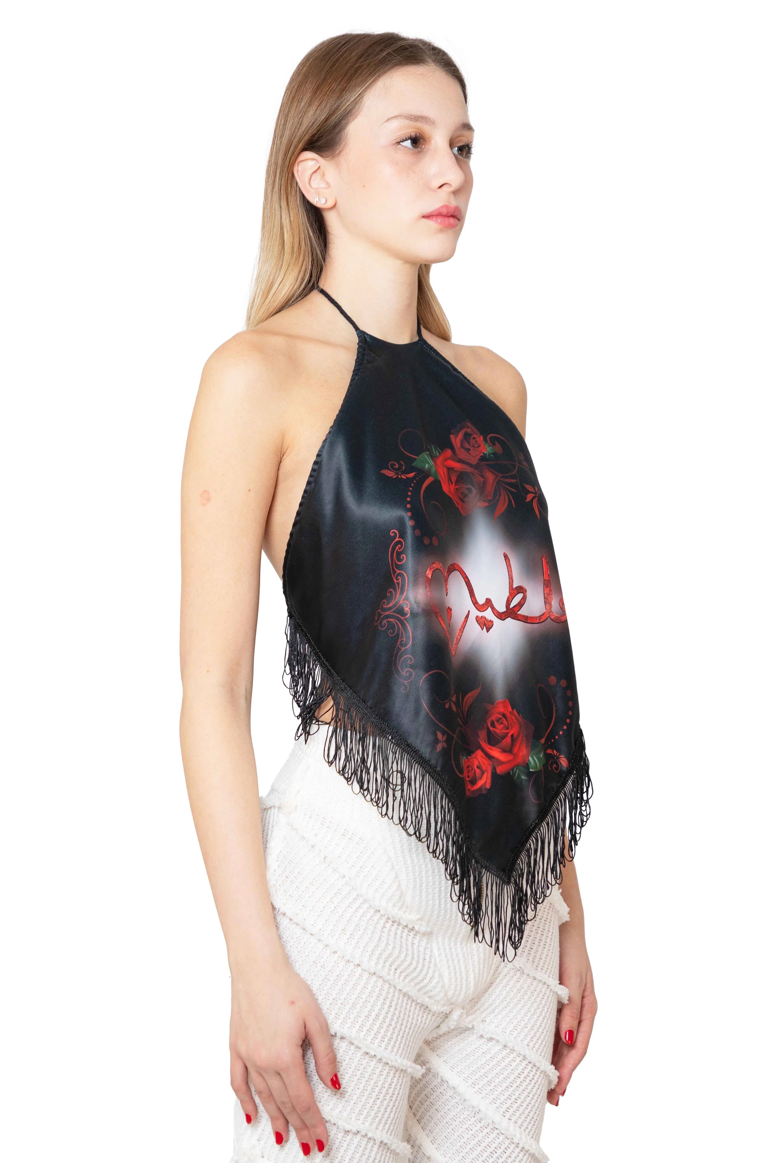 Trashy Clothing Home Diamond top raso nero schiena aperta