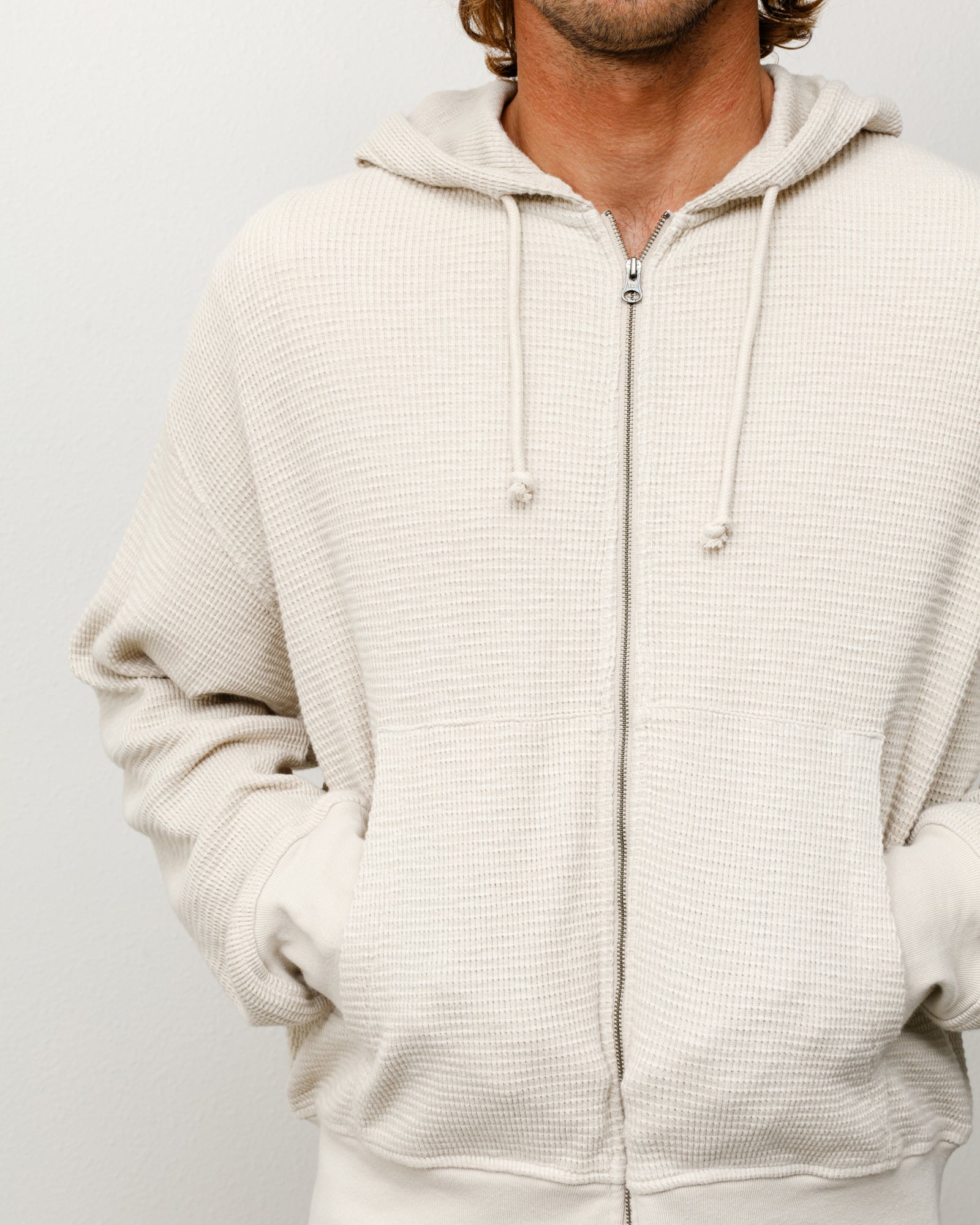 Stussy Lightweight Thermal Hoodie felpa bone con zip