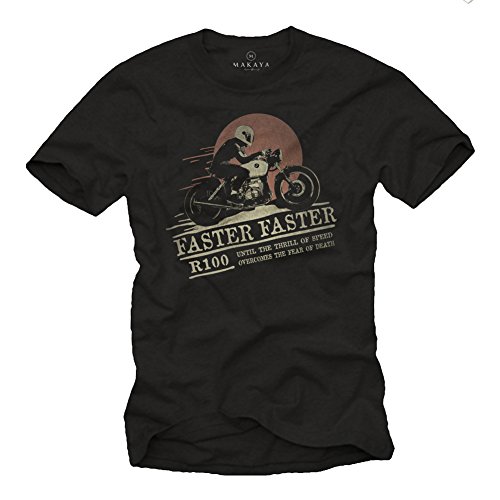 MAKAYA Cafe Racer T-Shirt Uomo Nera S Cotone
