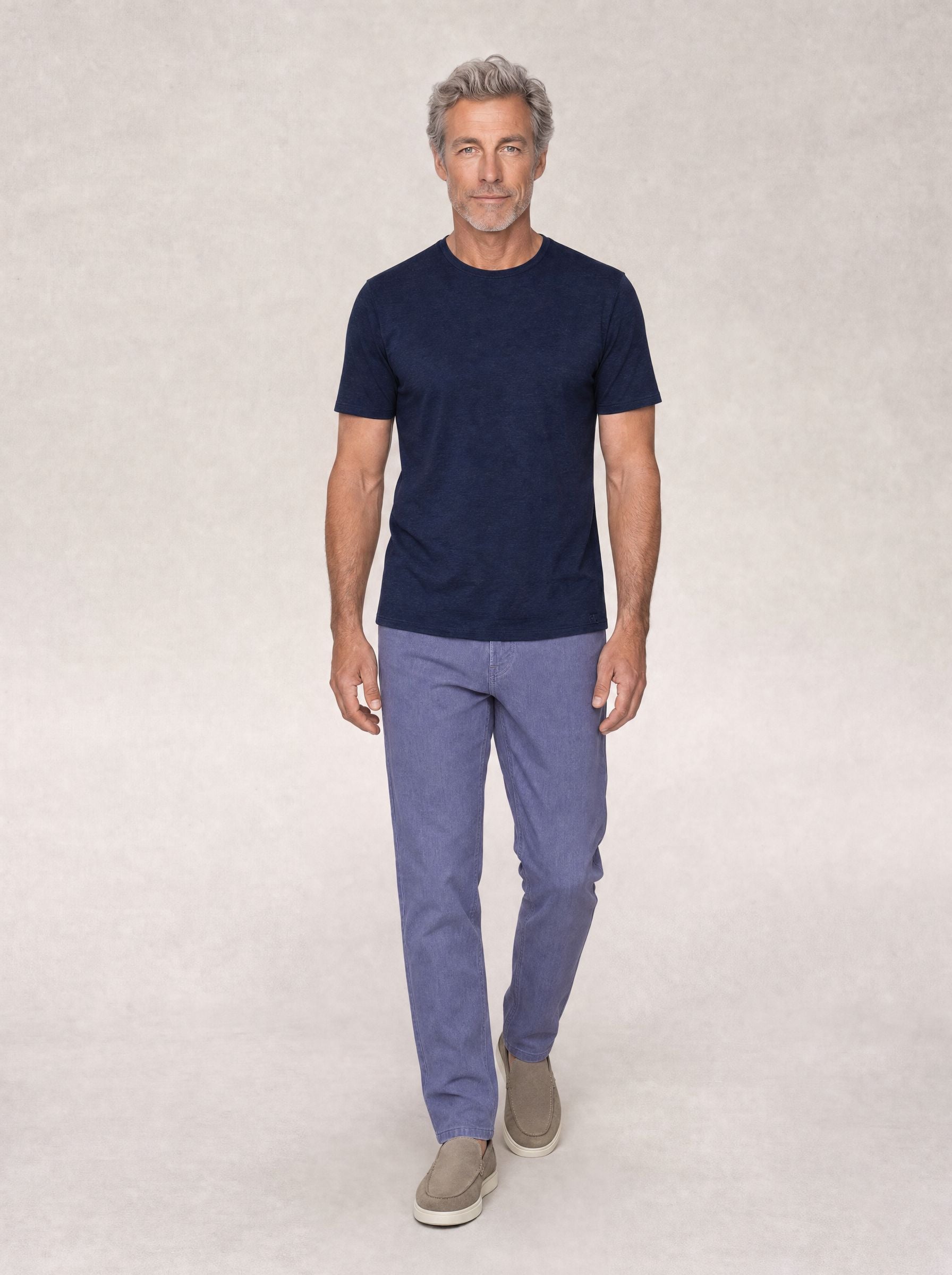 Robert Talbott Davis T-Shirt Uomo Blu Navy Lino 100%