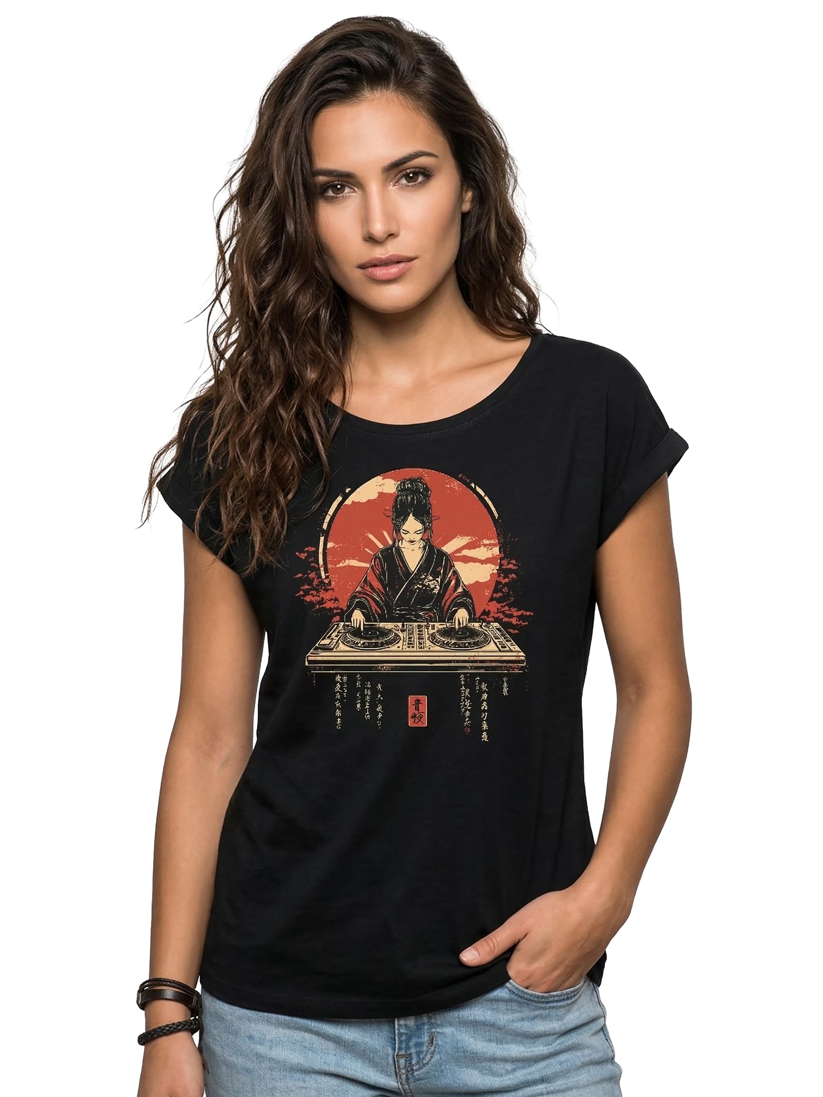 MAKAYA DJ Techno maglietta donna cotone maniche corte nero