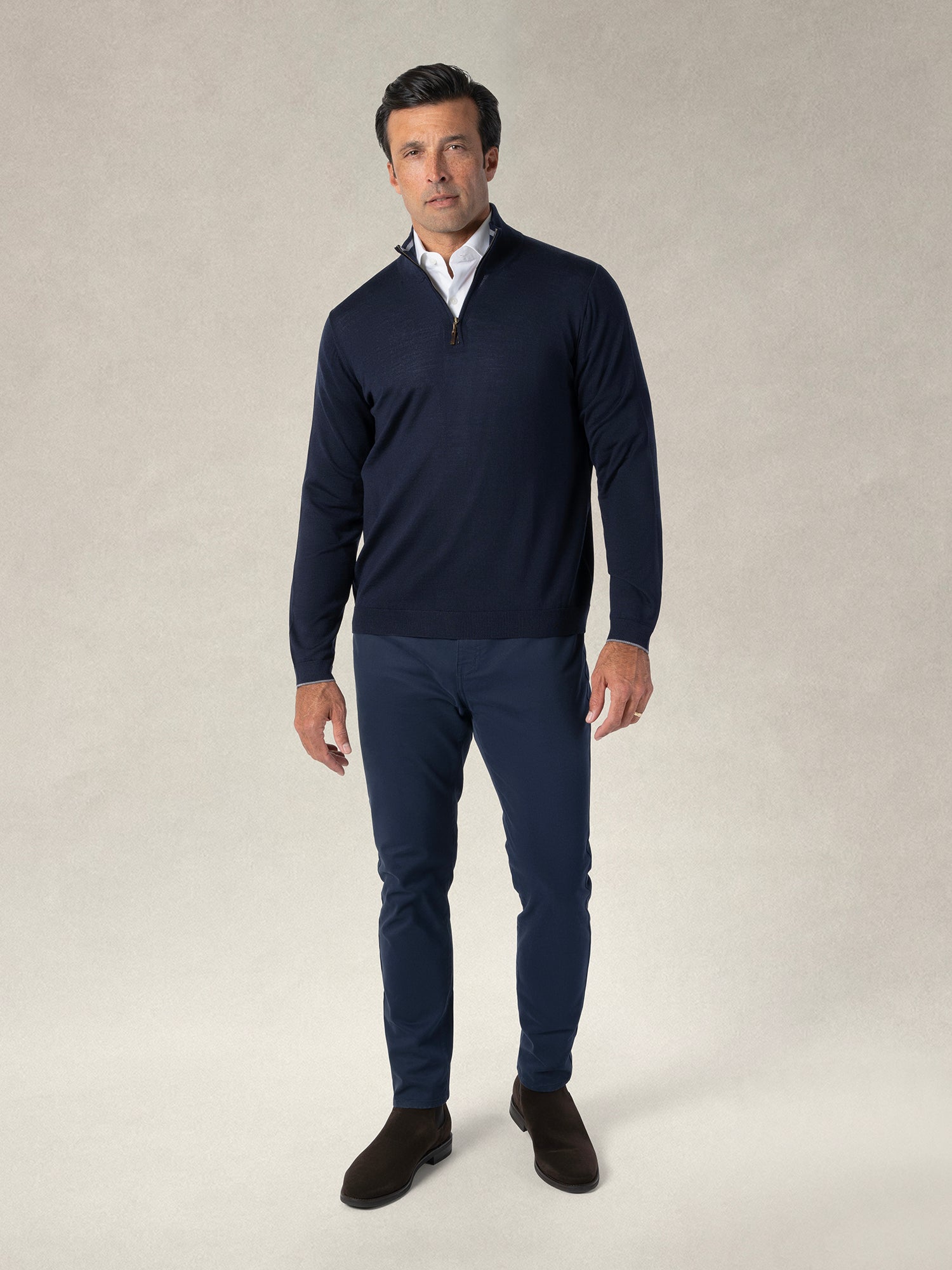 Robert Talbott Eastwood maglione merino navy zip taglia L