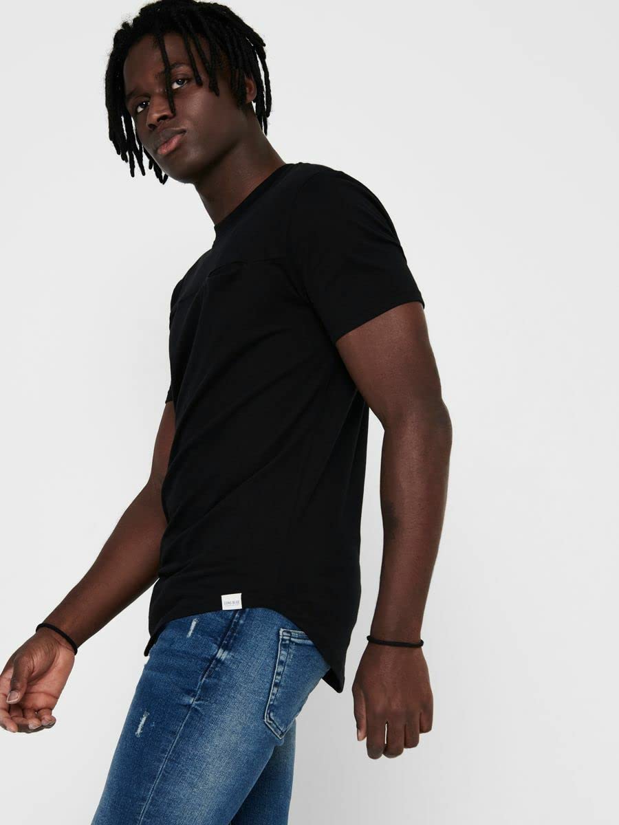 ONLY & SONS Longline T-shirt maglietta nero S tasca petto