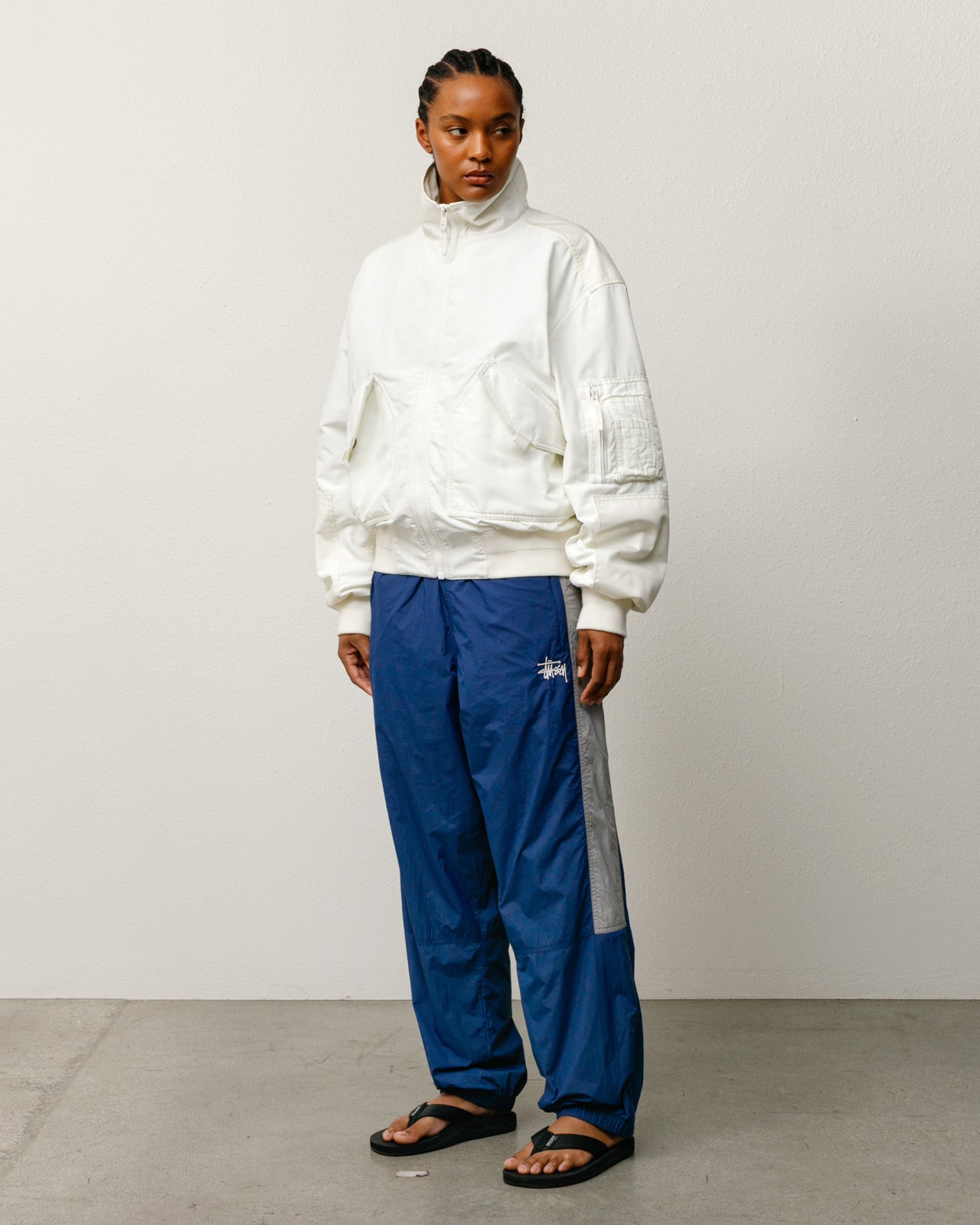 Stussy Mock Neck Flight Bomber giubbotto bianco imbottito