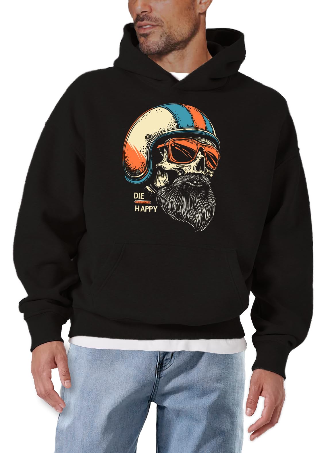 MAKAYA Die Happy Biker felpa con cappuccio uomo XL cotone