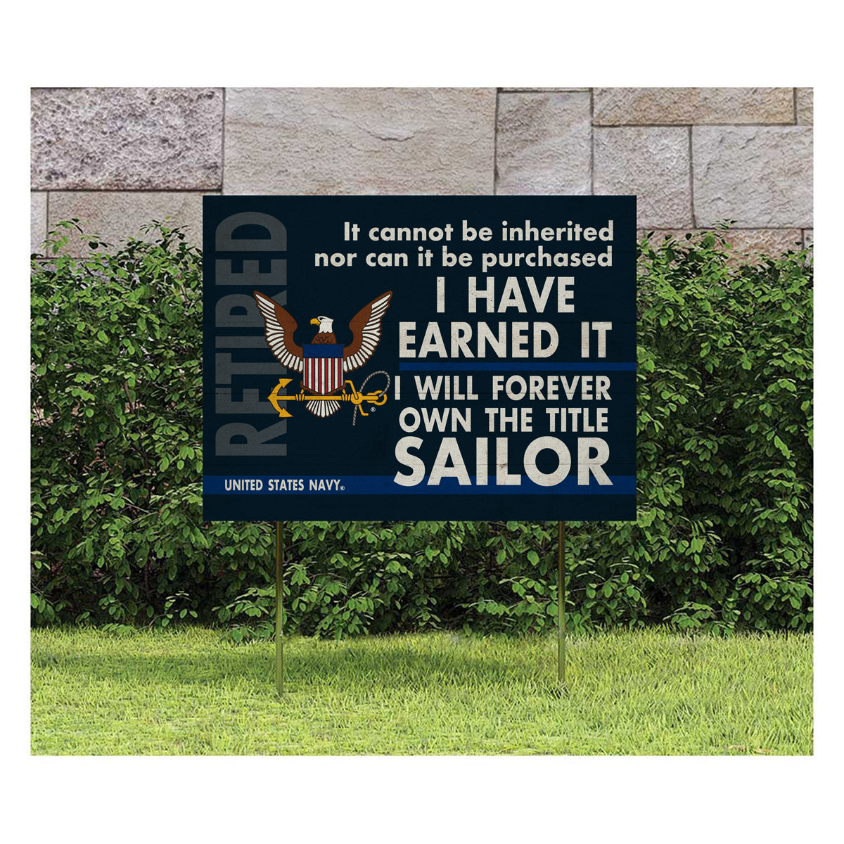 7.62 Design Navy cartello giardino 18x24 I Earned It Retired