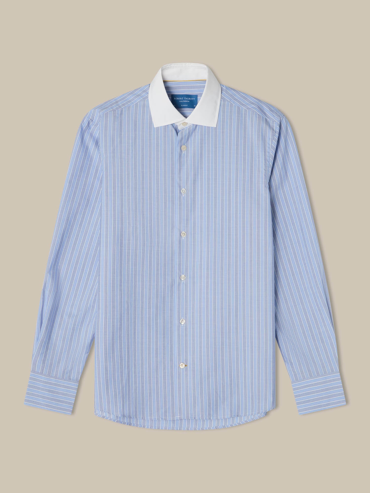 Robert Talbott Dress Shirts Reynolds Stripe camicia poplin blu