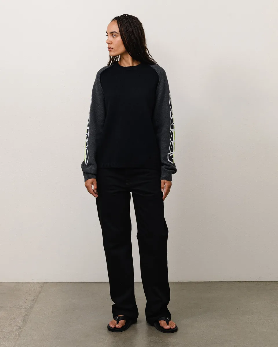 Stussy Two Tone Raglan Sweater maglione nero lana merino
