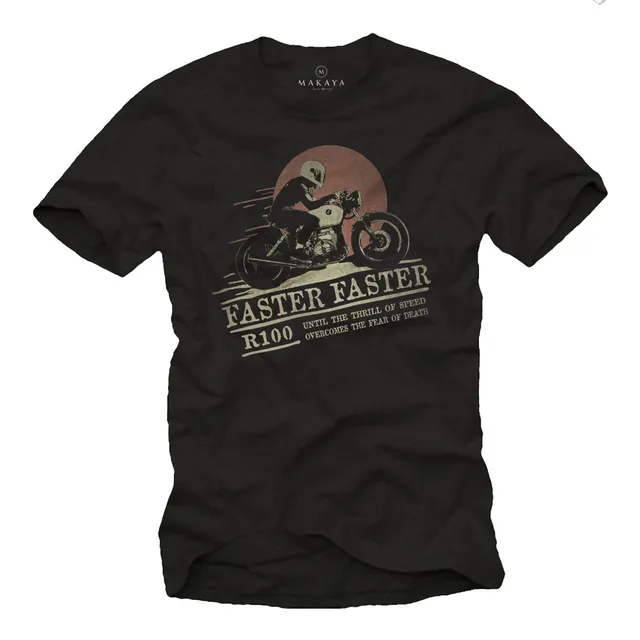 MAKAYA Cafe Racer T-Shirt Uomo Nera S Cotone