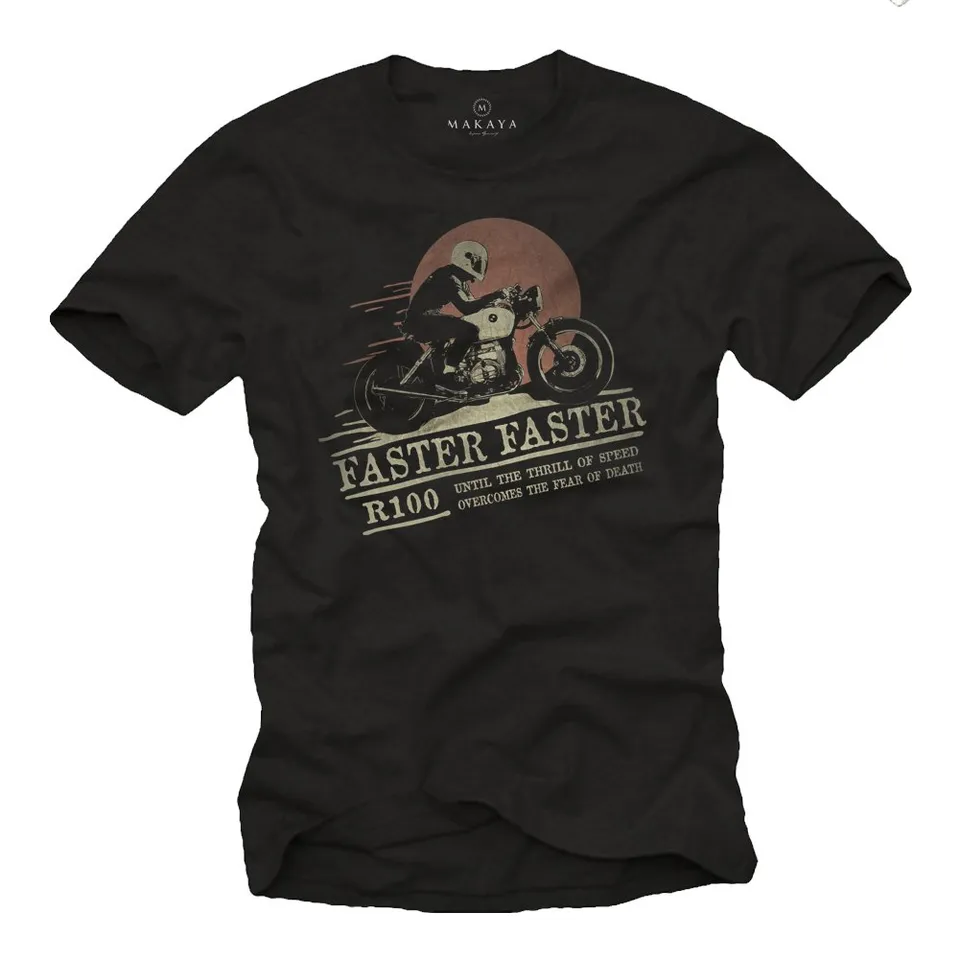 MAKAYA Cafe Racer T-Shirt Uomo Nera S Cotone