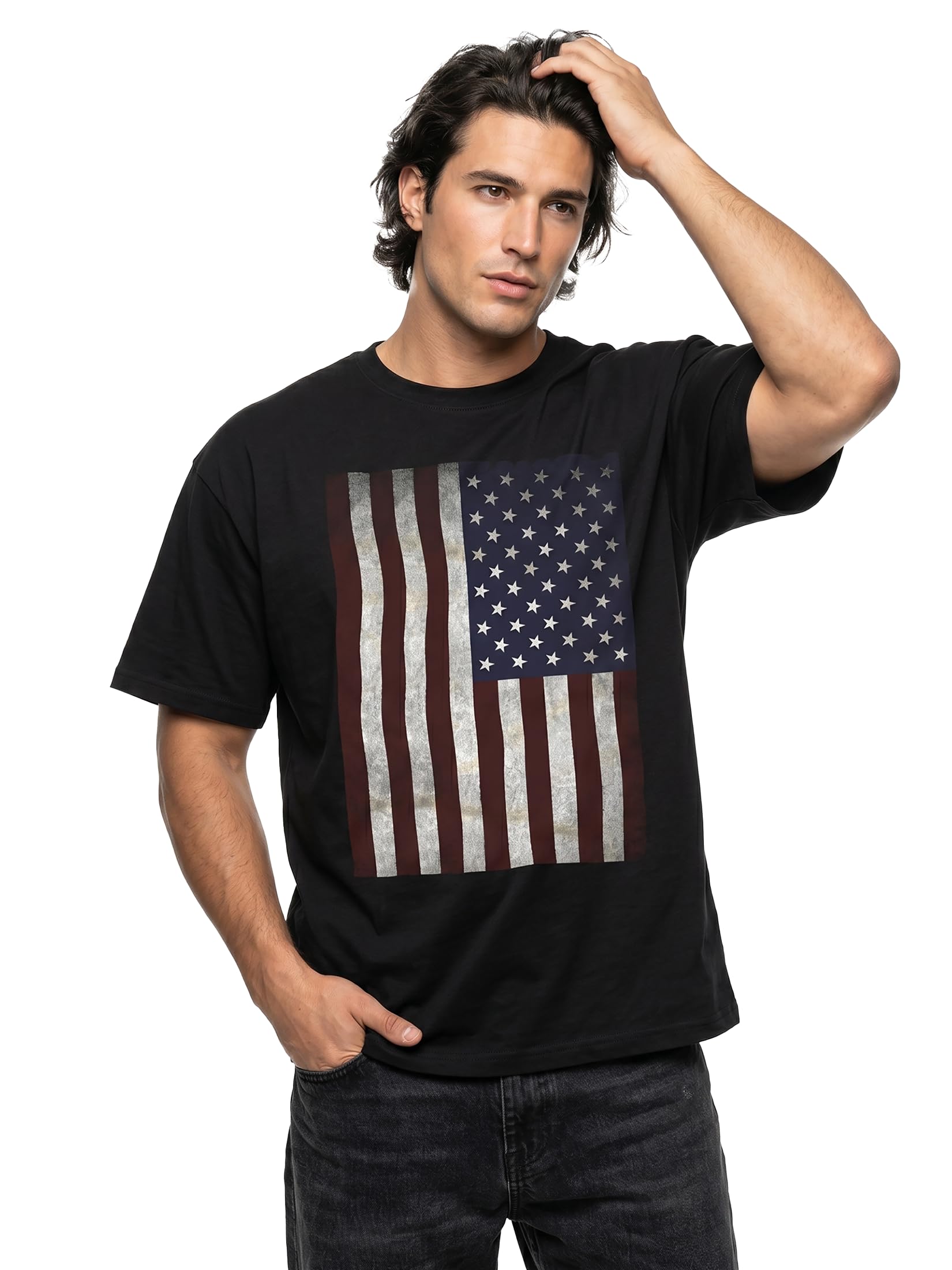 MAKAYA USA Vintage T-Shirt Uomo Bandiera Americana 100% Cotone