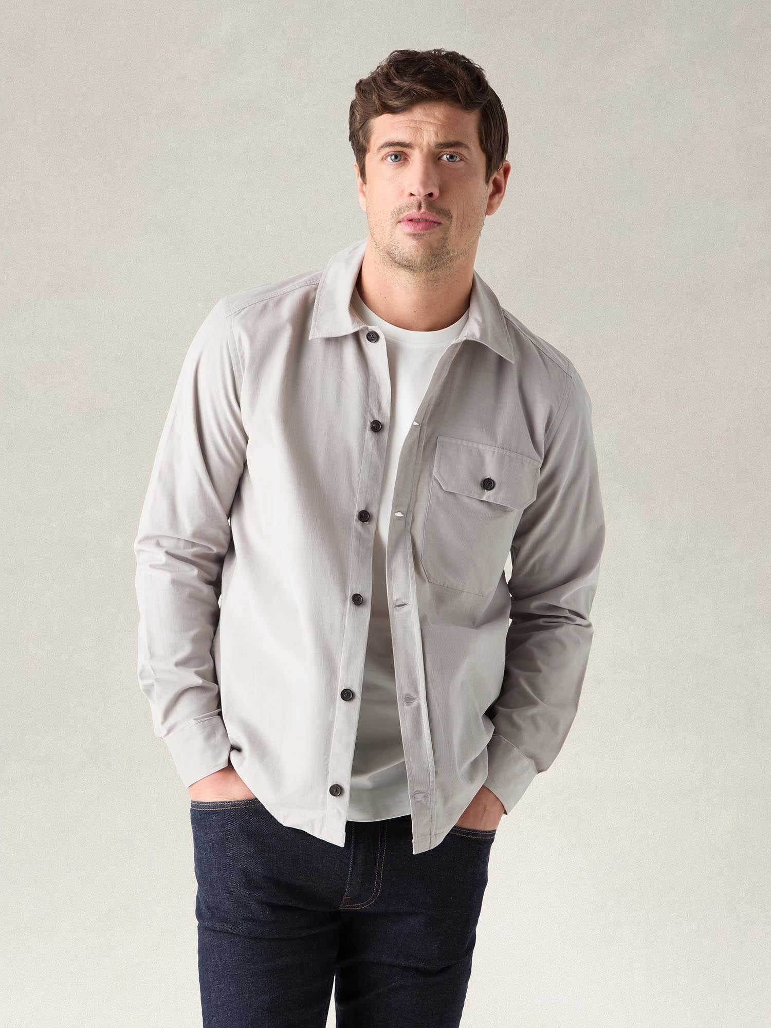 Robert Talbott Burton giacca camicia velluto grigio chiaro