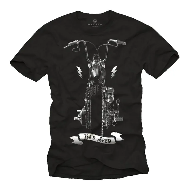 MAKAYA T-Shirt Uomo Chopper Moto Maglietta Cotone Nero