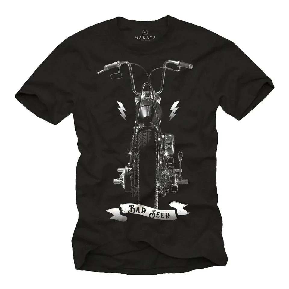 MAKAYA T-Shirt Uomo Chopper Moto Maglietta Cotone Nero