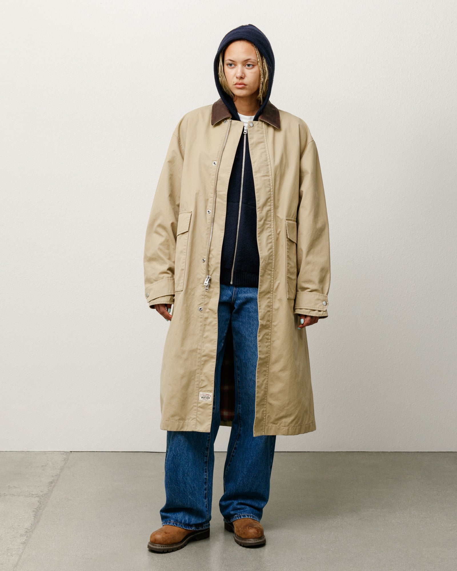 Stussy Duster Coat spolverino kaki 100% cotone