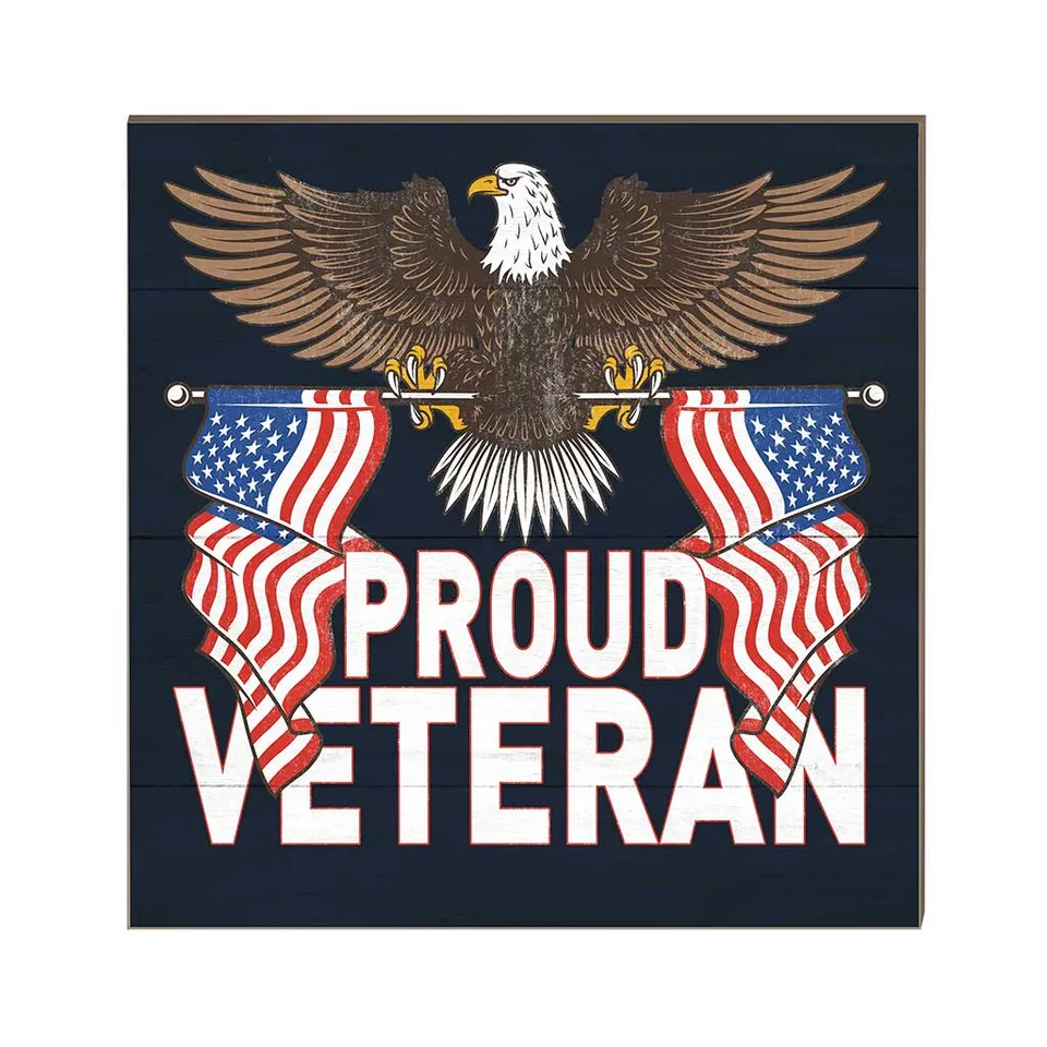 7.62 Design Proud Veteran Targa Legno 25x25 cm Blu Navy