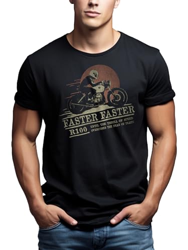 MAKAYA Cafe Racer T-Shirt Uomo Nera S Cotone