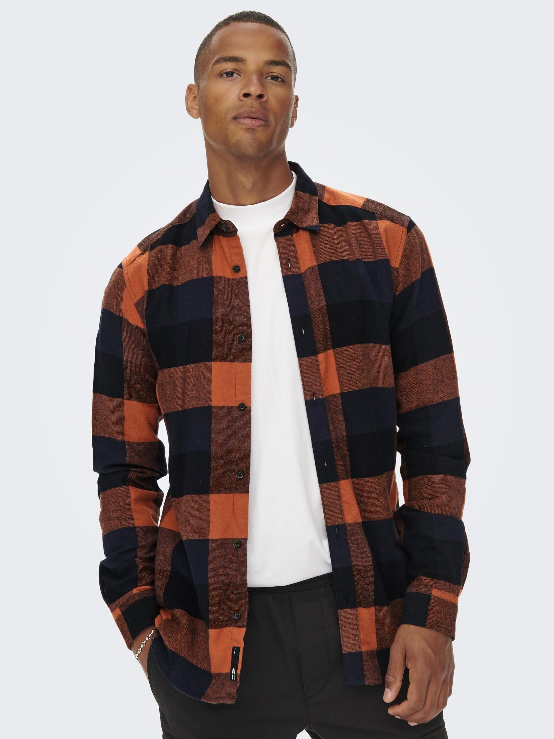 ONLY & SONS Camicia Uomo a Quadri Manica Lunga Cotone