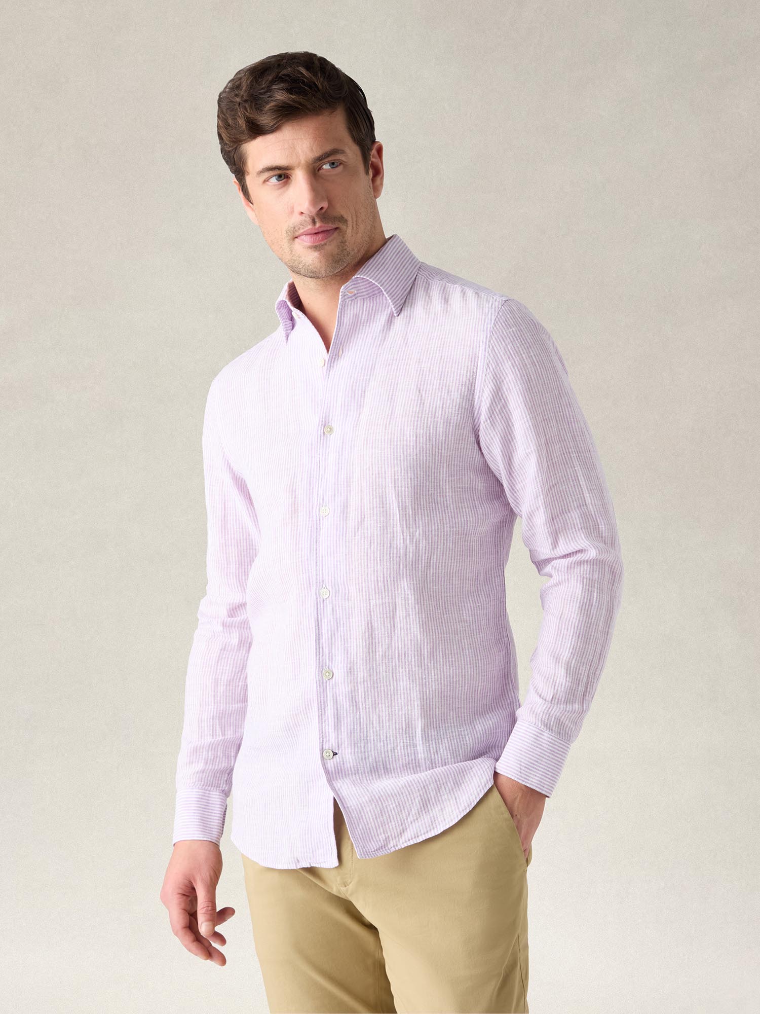 Robert Talbott Morgan Camicia Lino Viola Rigata