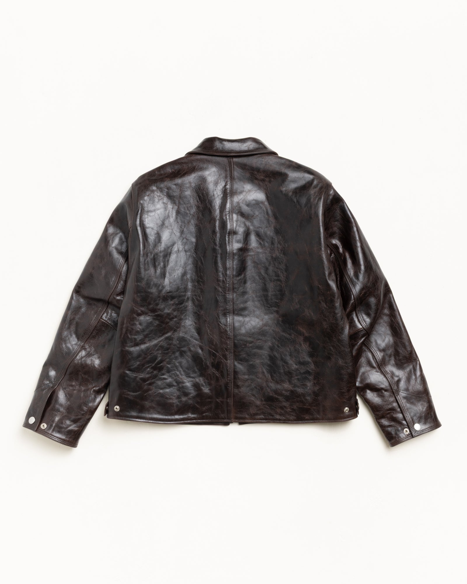 Stussy Garage Jacket Leather Giacca Pelle Marrone Boxy Fit