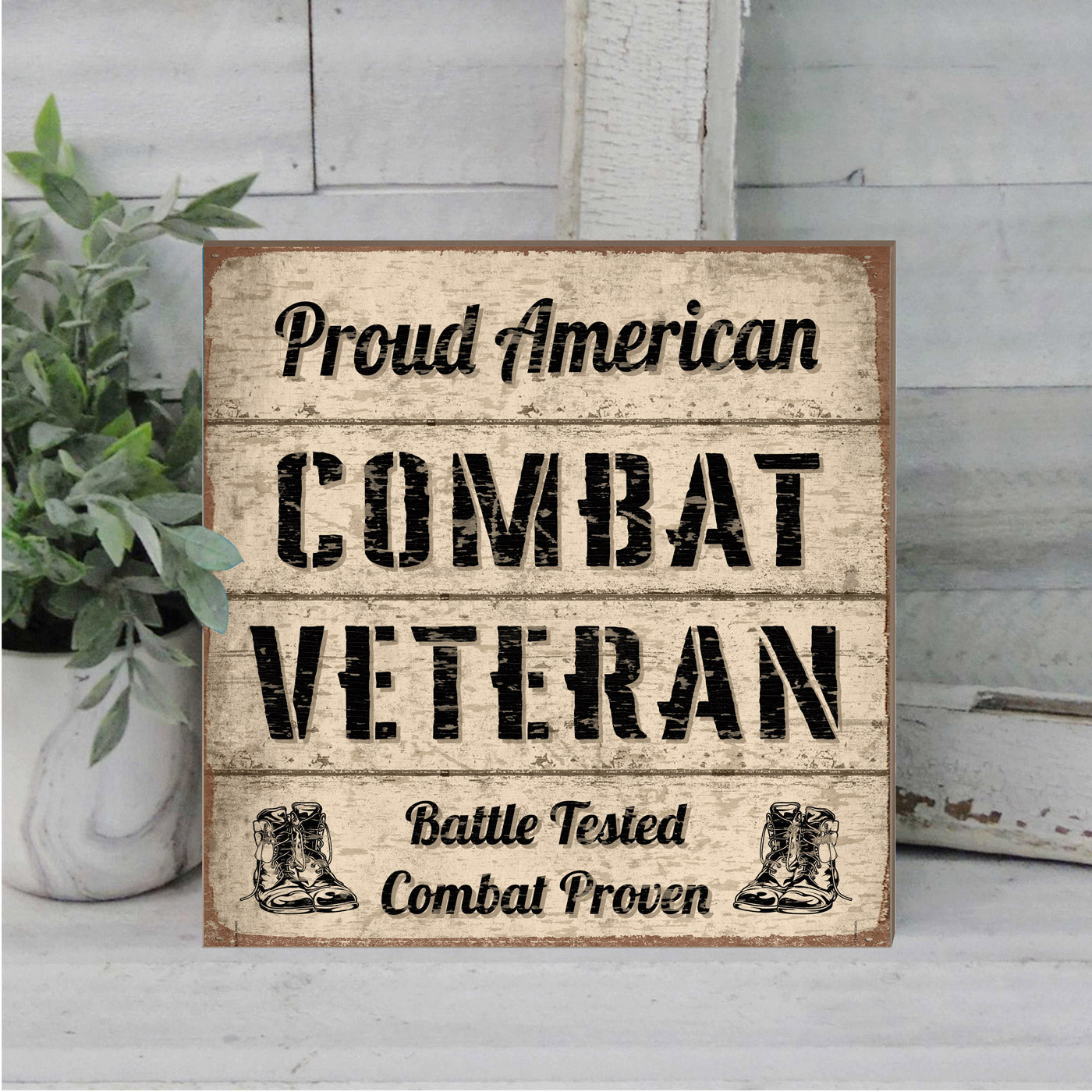 7.62 Design Proud Combat Veteran targa legno 25x25 cm blu