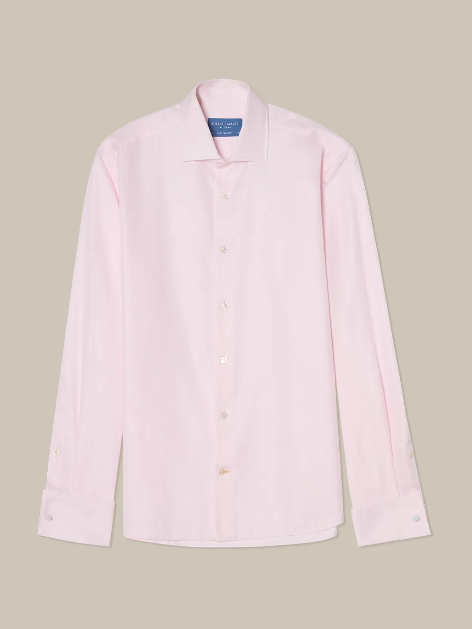 Robert Talbott Reynolds camicia rosa herringbone gemelli