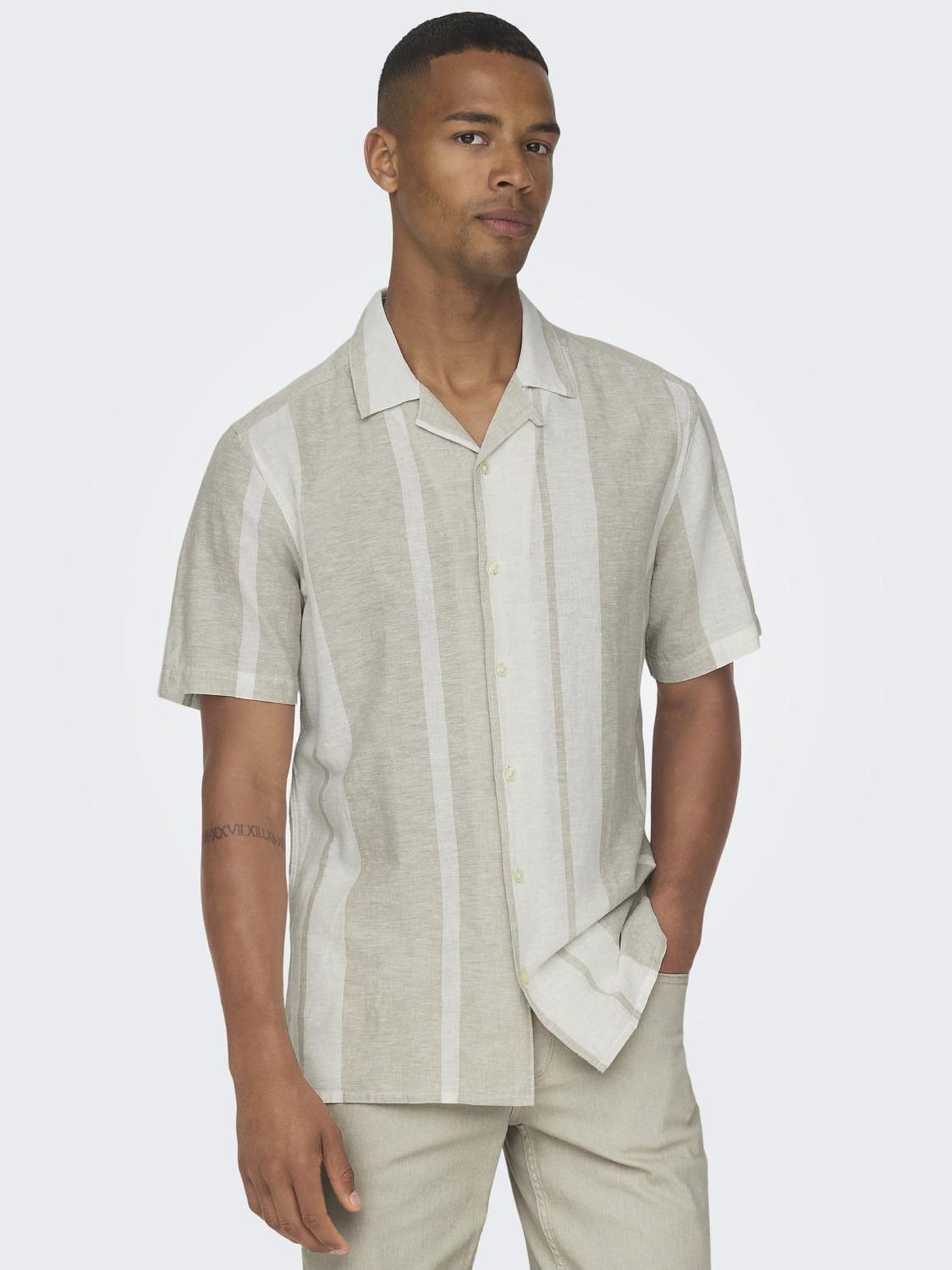Only & Sons Onscaiden Camicia Lino Riga Cachi