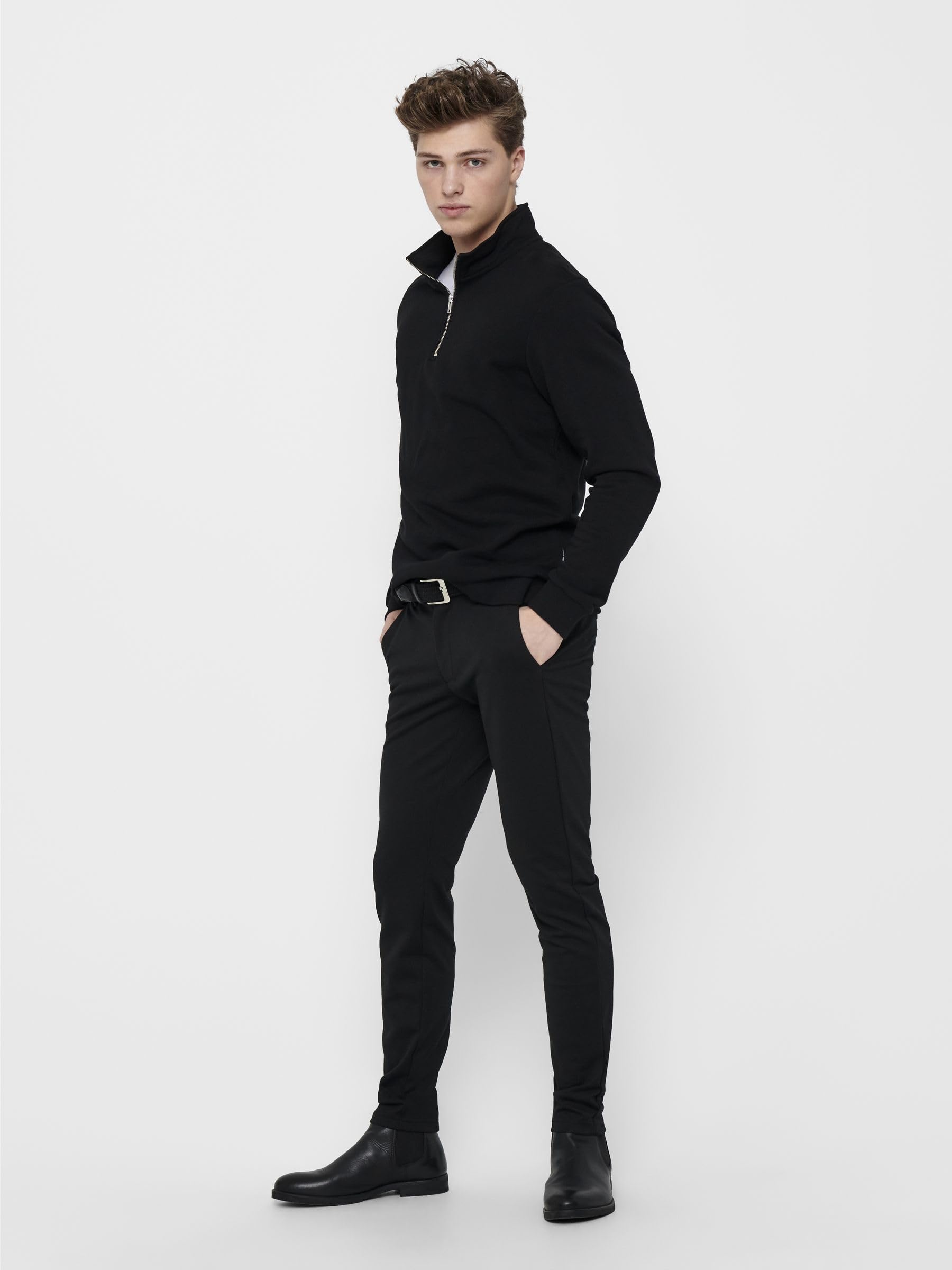 Only & Sons Onsceres felpa uomo mezza zip L nera