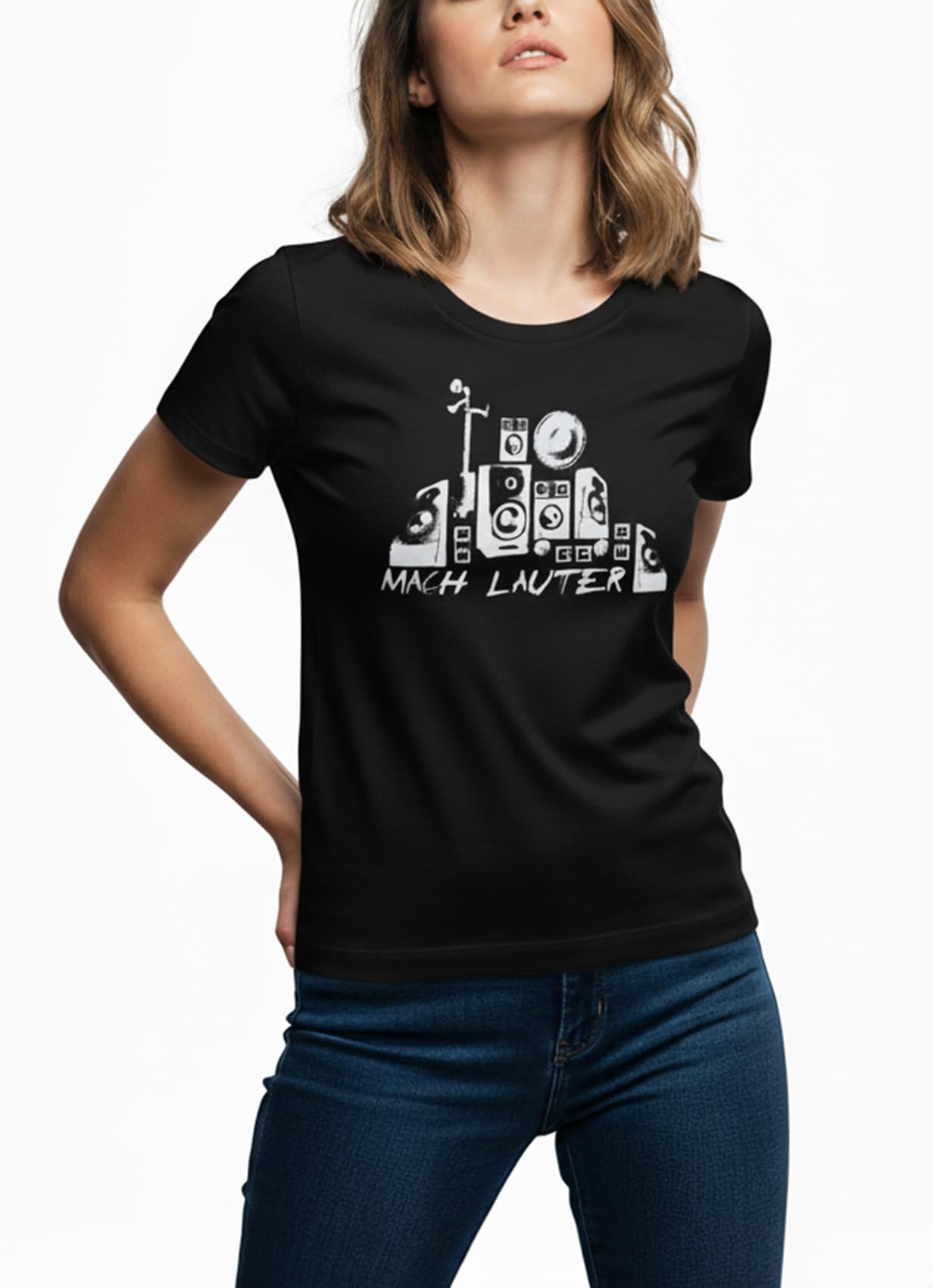 Makaya T-Shirt Donna L Nera Musica Cotone Stampa