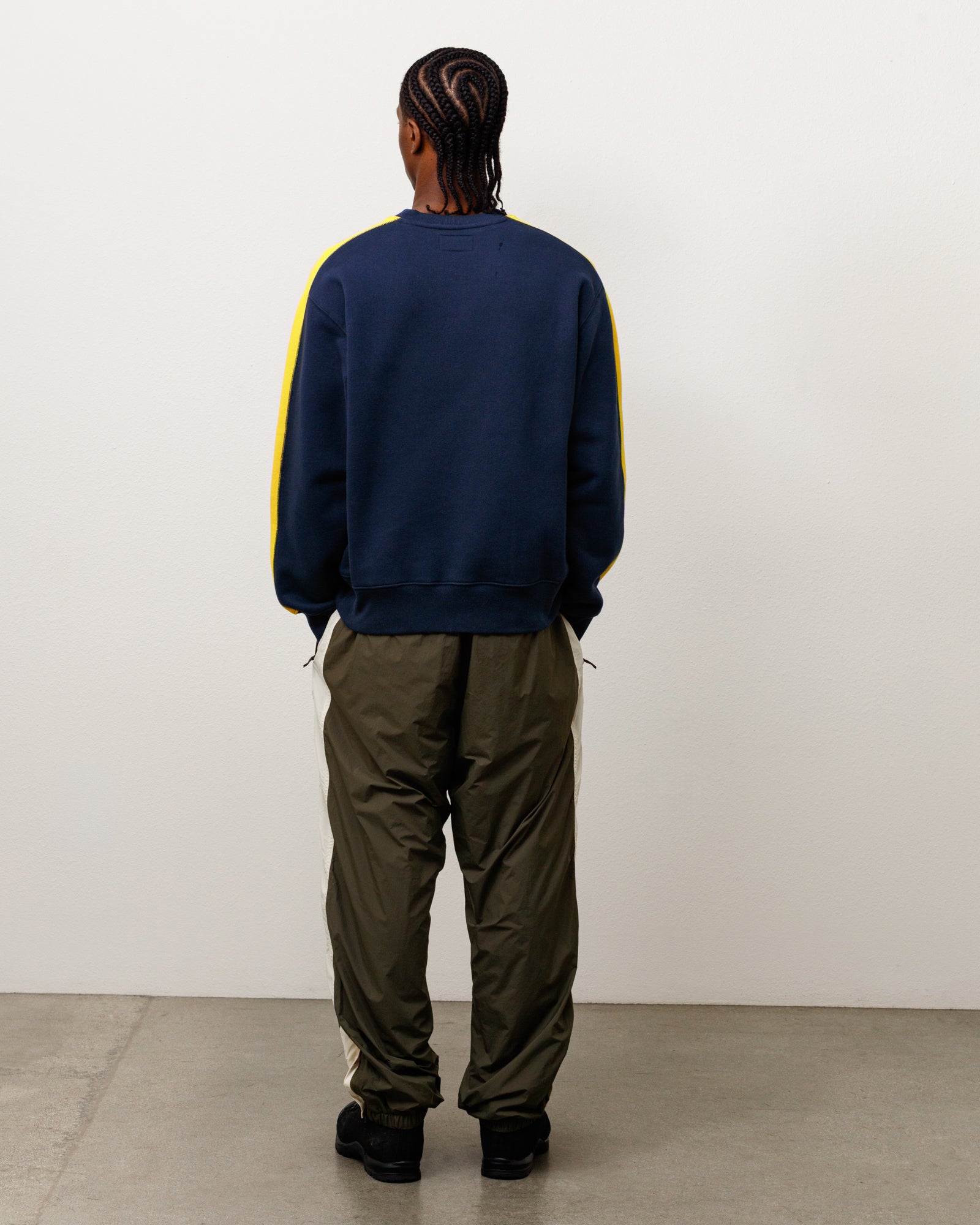 Stussy Paneled Stripe Crew felpa navy cotone pesante