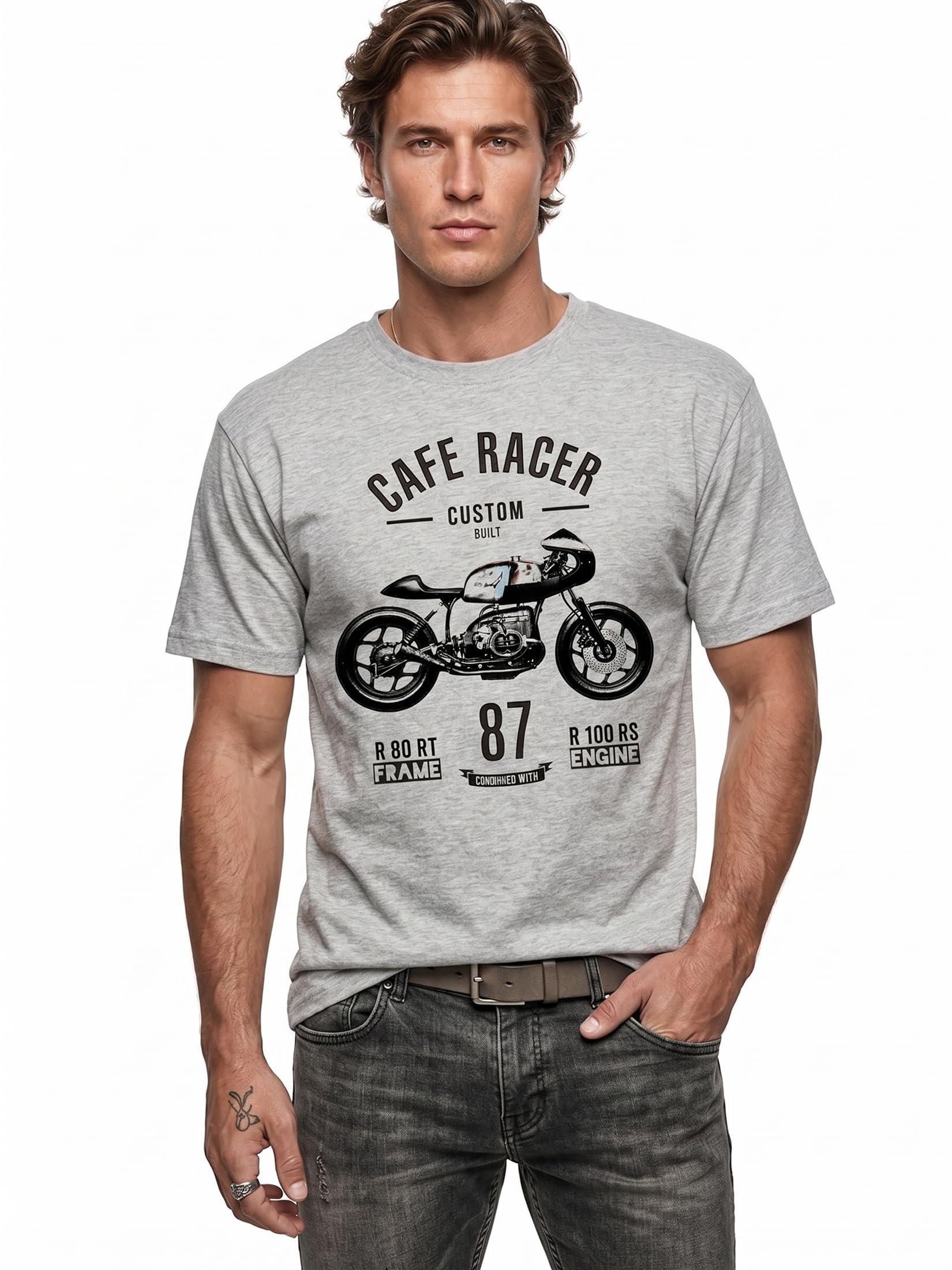 Makaya Cafe Racer GP T-Shirt Uomo Cotone Moto Vintage