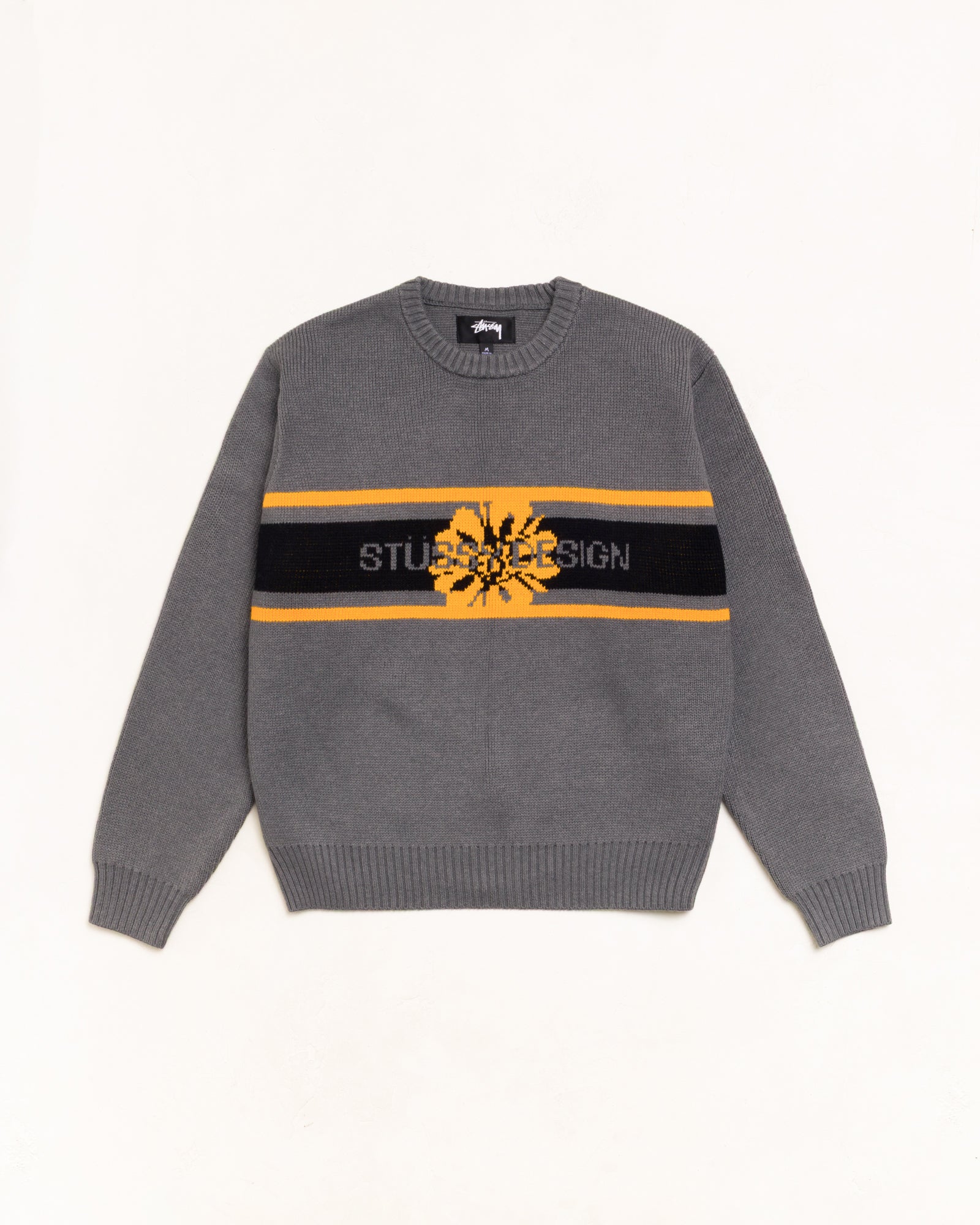 Stussy Striped Hibiscus maglione Grey lana merino
